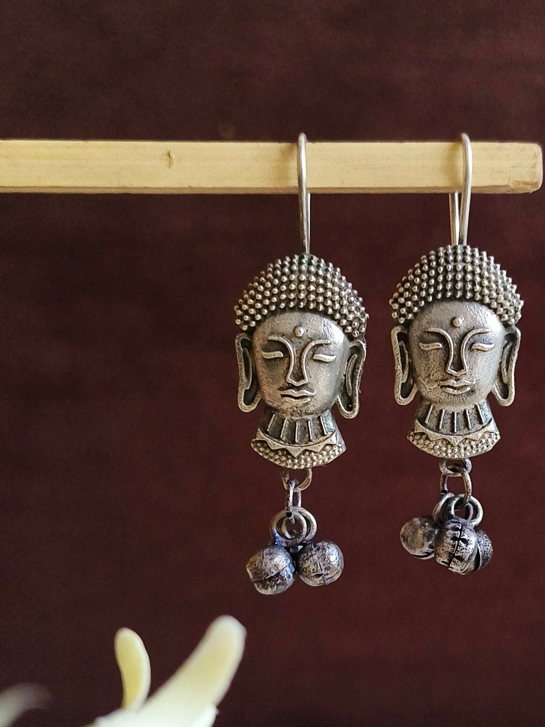 Sarichka Silver-Plated Artificial Beaded Contemporary Oxidised Drop Earrings