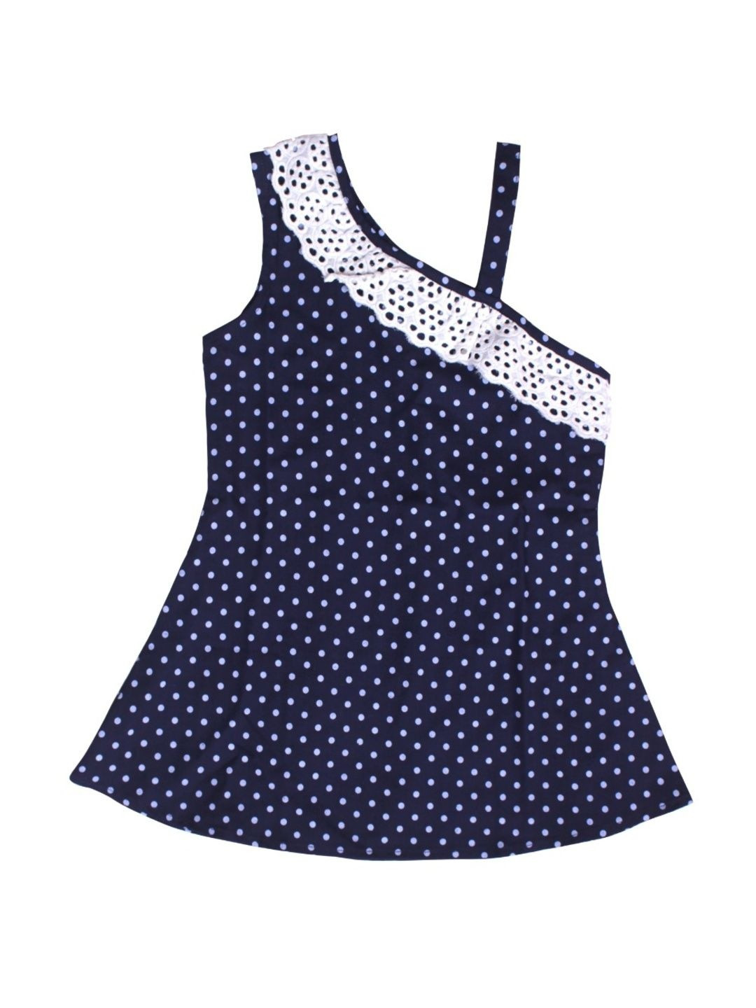 Cutoos Girls Blue Polka Dot Print One Shoulder Fit & Flare Dress
