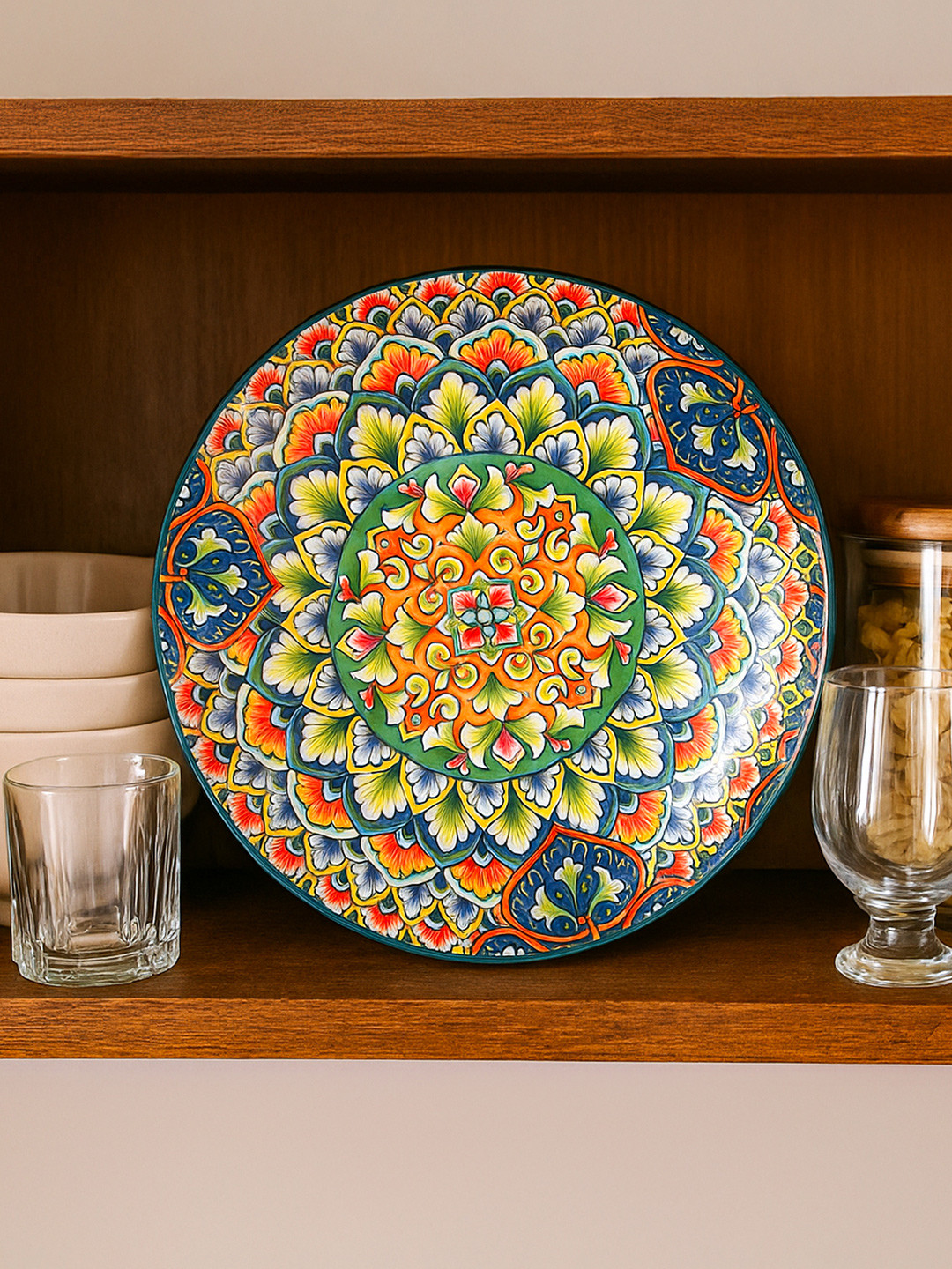 MARKET99 Orange Colored & Yellow Mandala Art Printed Easy to Clean Food Platter