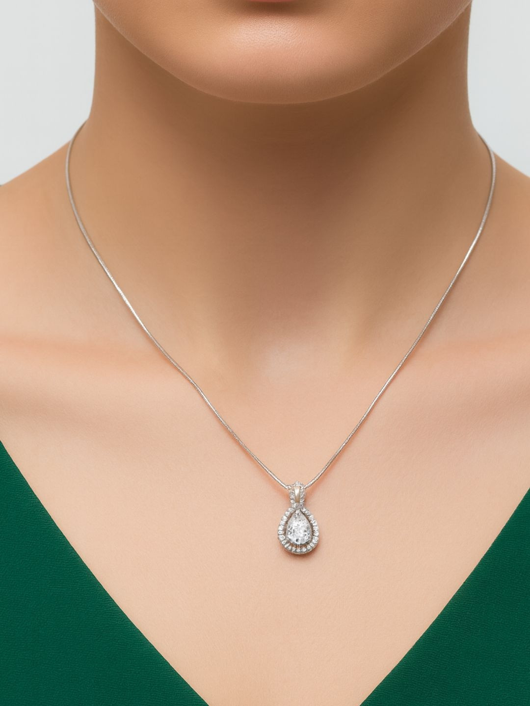 shringaar by neha Rhodium-Plated German Silver Cubic Zirconia Pendant