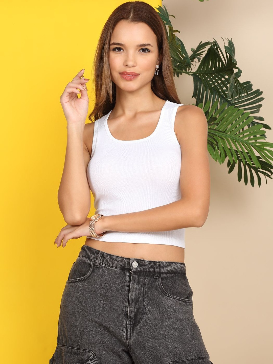 MORDEN MUSE Women Ribbed Cotton Tank Crop Top
