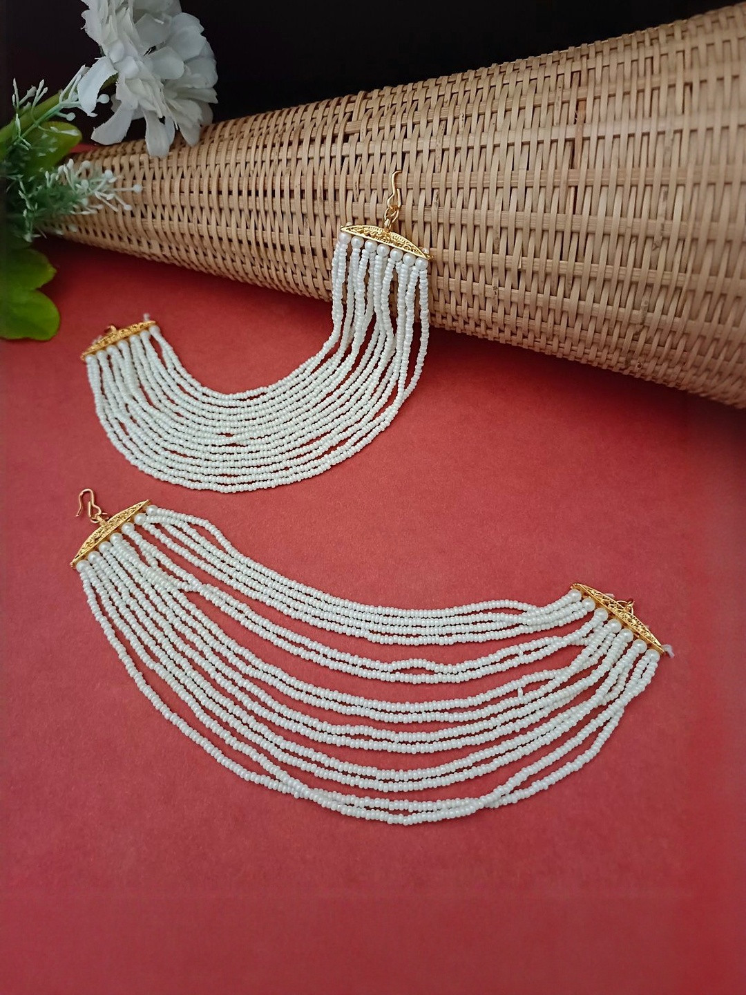 Sanjog Gold Plated Artificial Beaded Contemporary Shaped Earchains