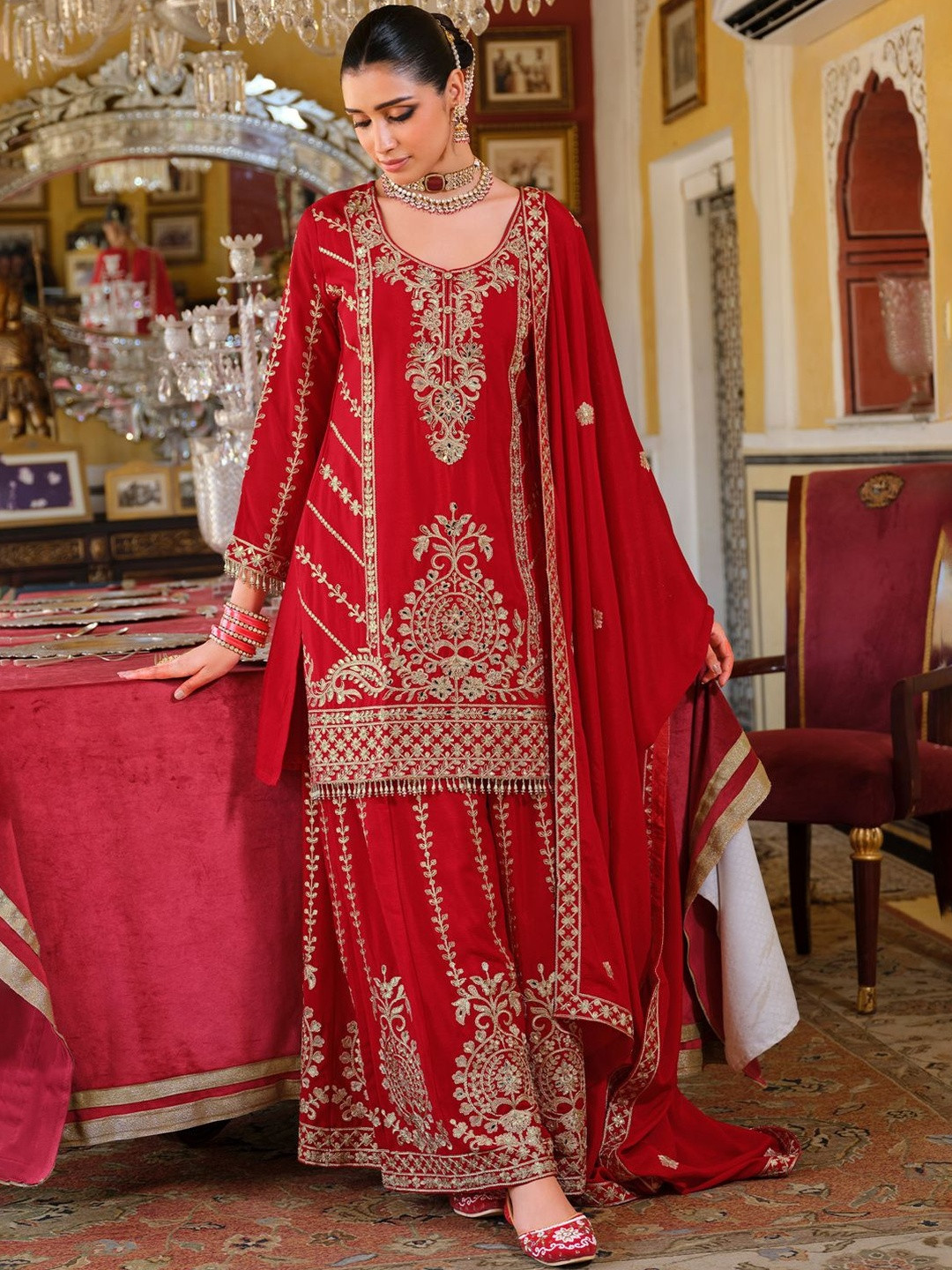 Indo Era Women Ethnic Motifs Embroidered Mirror Work Kurta with Palazzos & Dupatta