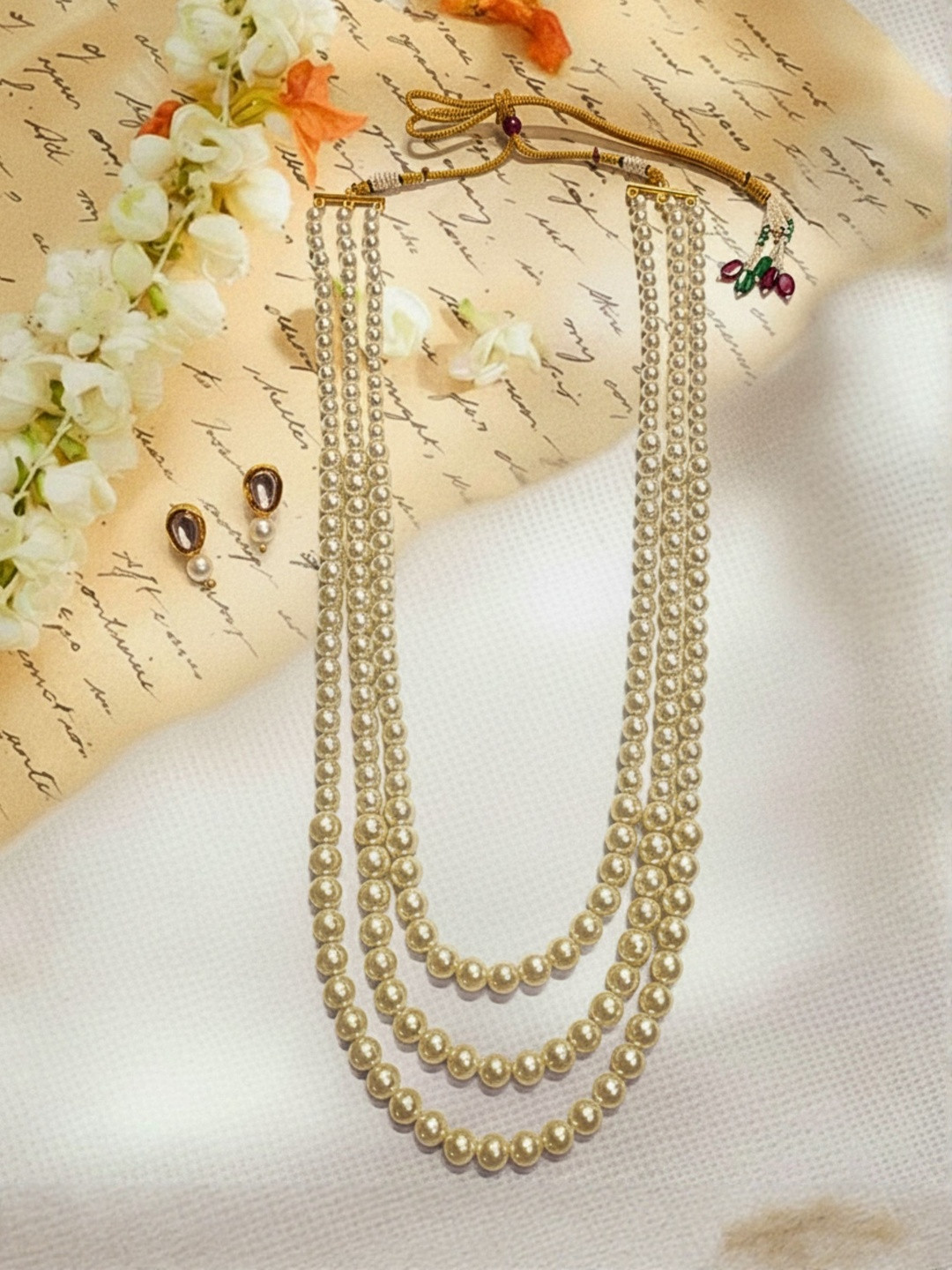 MANSIYAORANGE Pearls Beaded Neckalce & Earrings