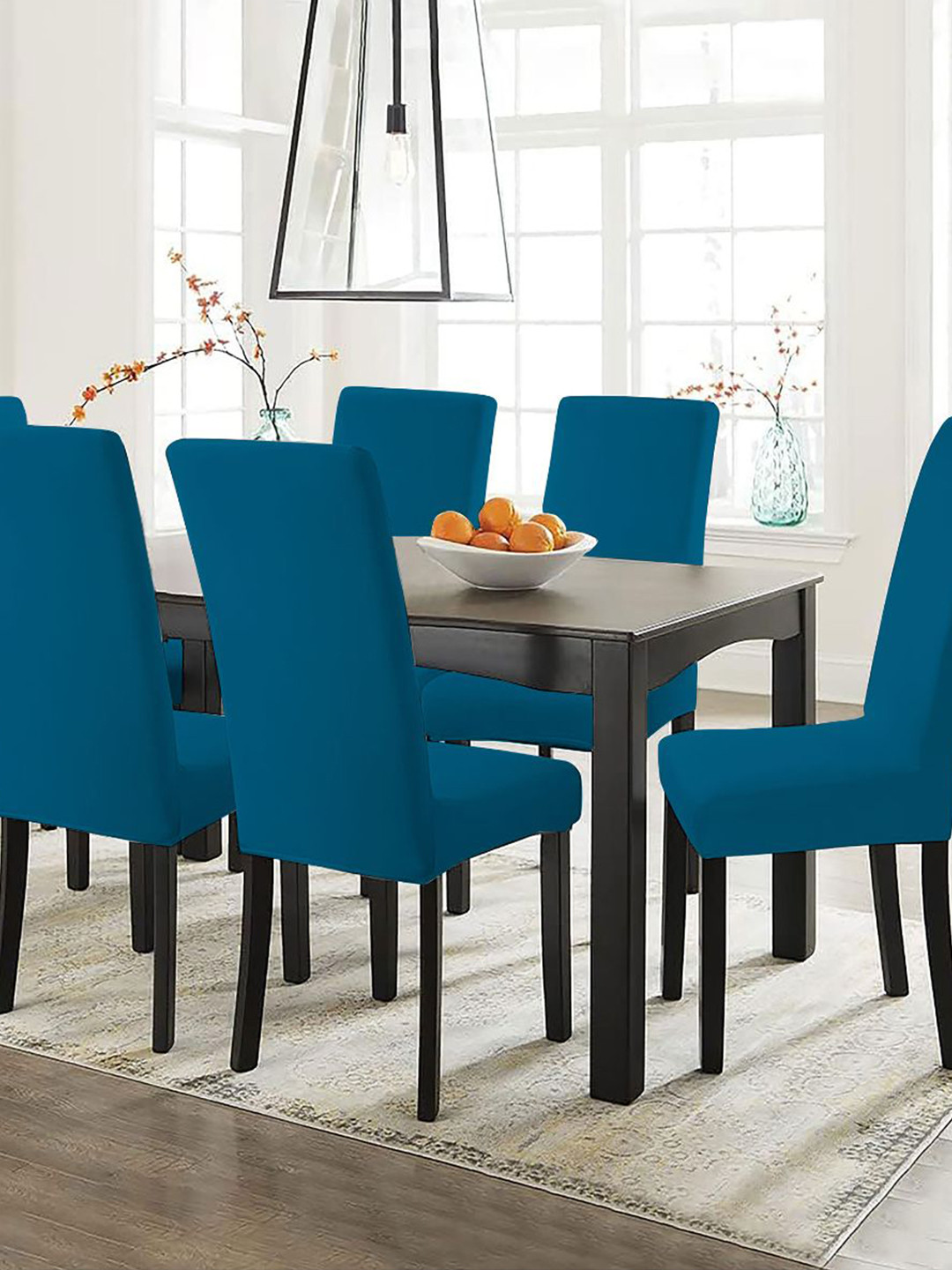 Lazi 200 GSM 6 Pieces Airforce Blue  Elastic Stretchable Dining Chair Covers