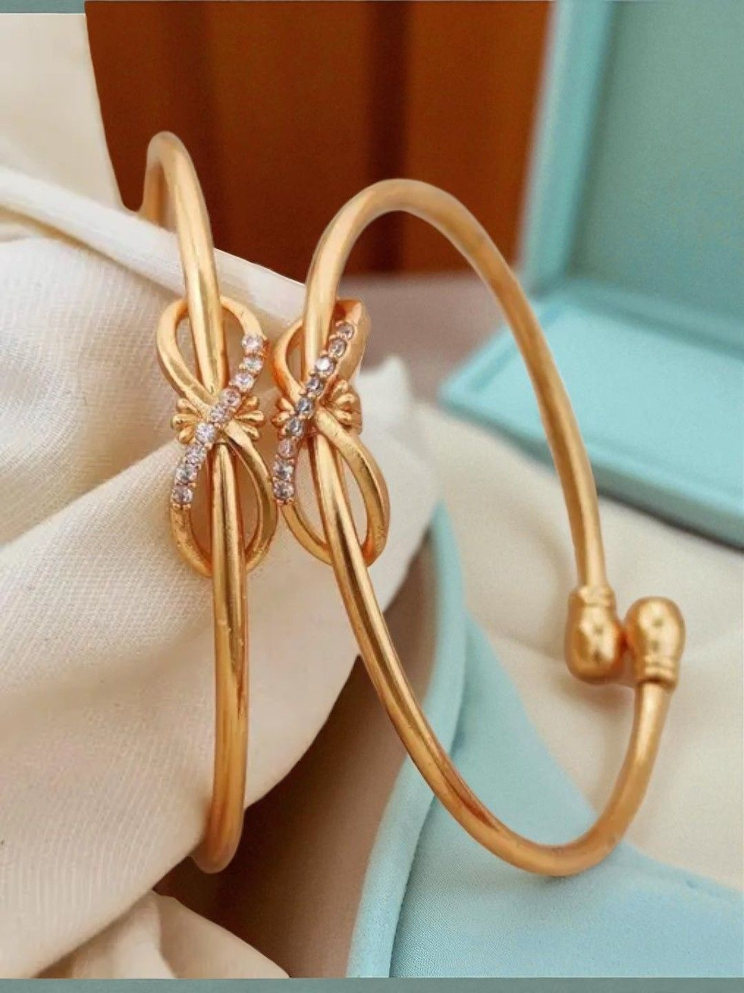 DIVASTRI Set Of 2 Gold-Plated American Diamond Studded Infinity Bracelets