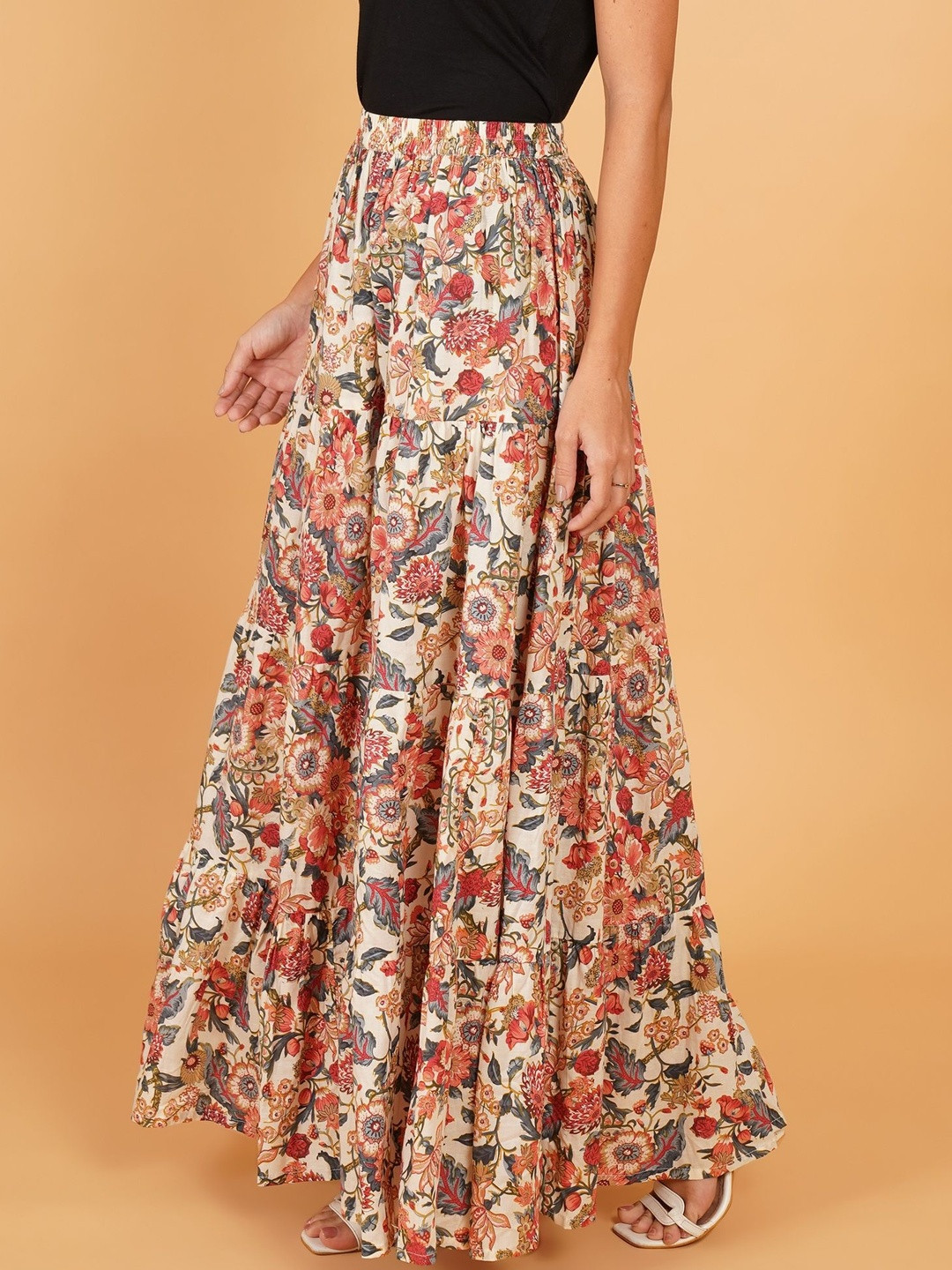 Ethic Glance Women Floral Printed Slip-On Pure Cotton Casual Maxi Skirt