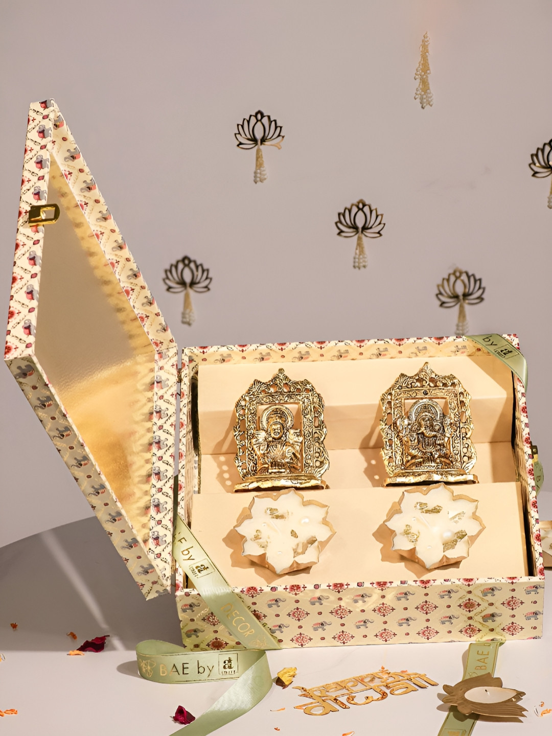 Art Street Gold-Toned 5 Pieces Laxmi Ganesh Diwali Gift Hampers Box