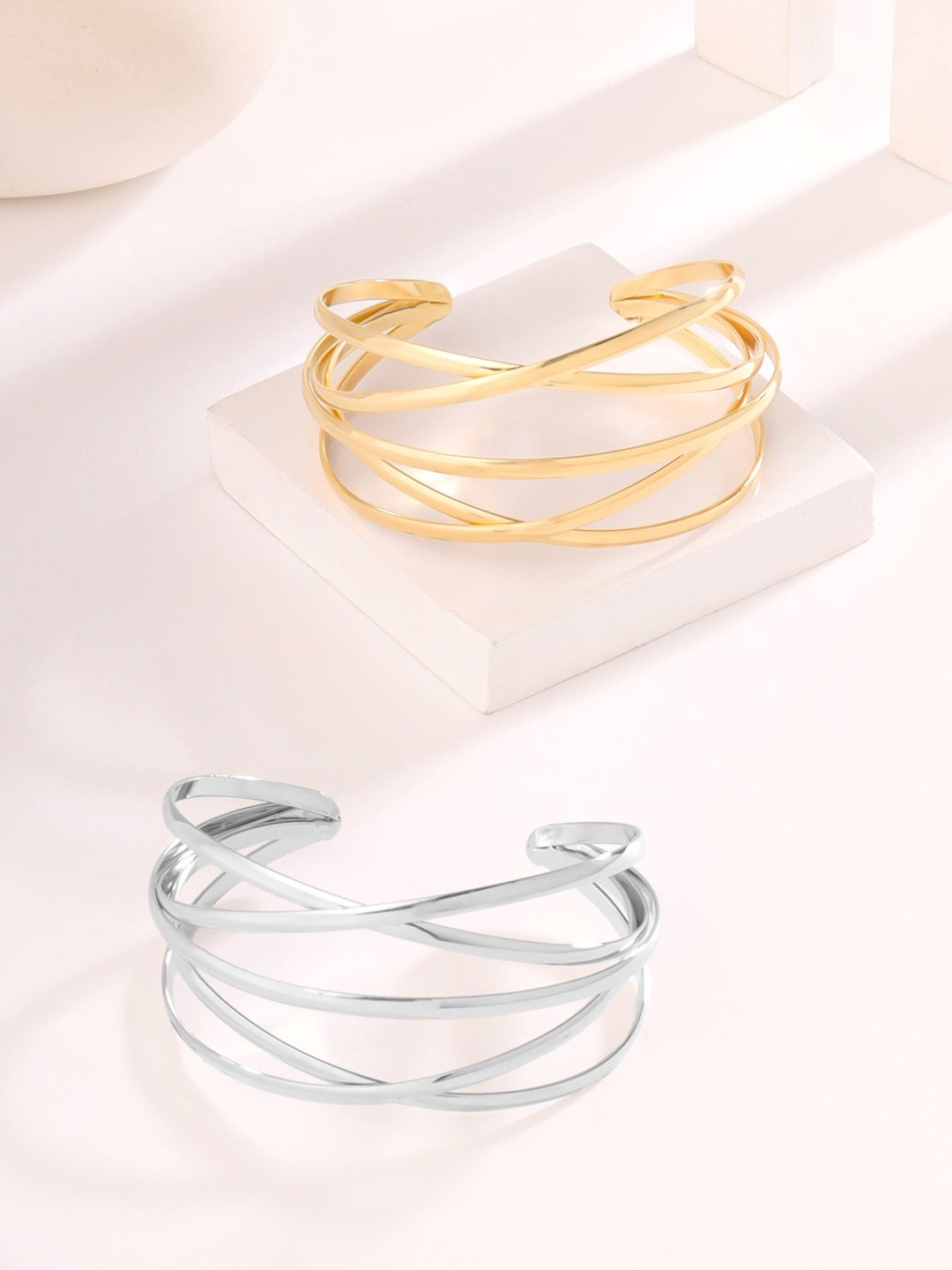 Qiroko Set Of 2 Stainless Steel Cuff Bracelets