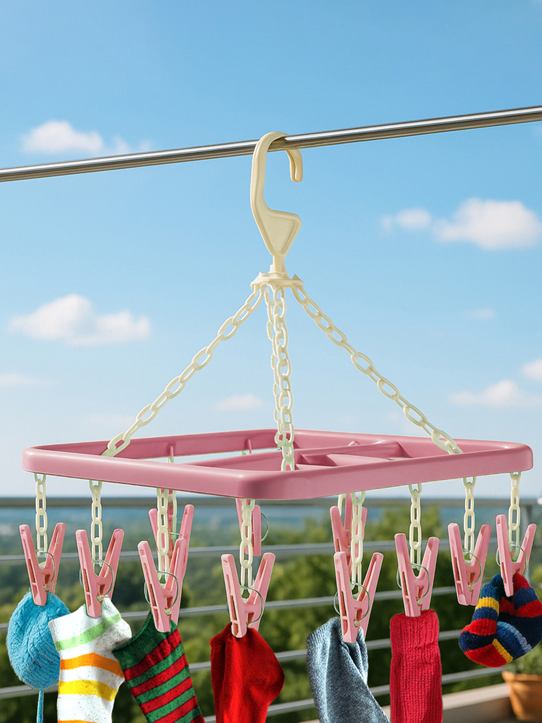 Kuber Industries Pink 360 Degree Portable Clips Drying Hanger