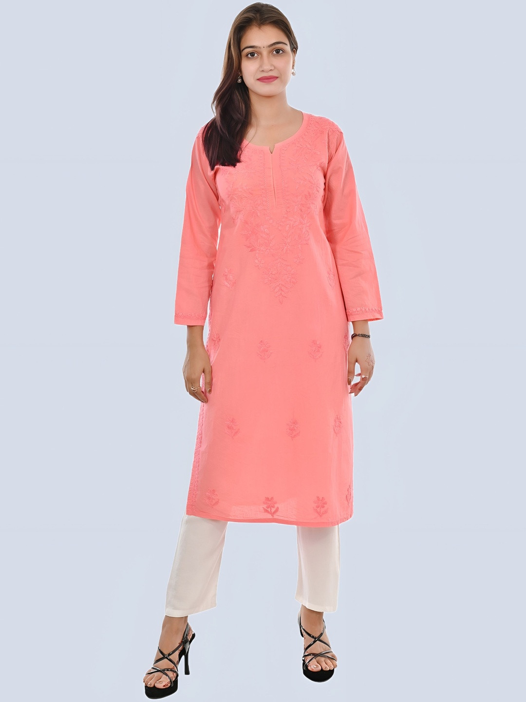MALABIS Shireen Dyed Cotton Chikankari Kurti with Hand Embroidery
