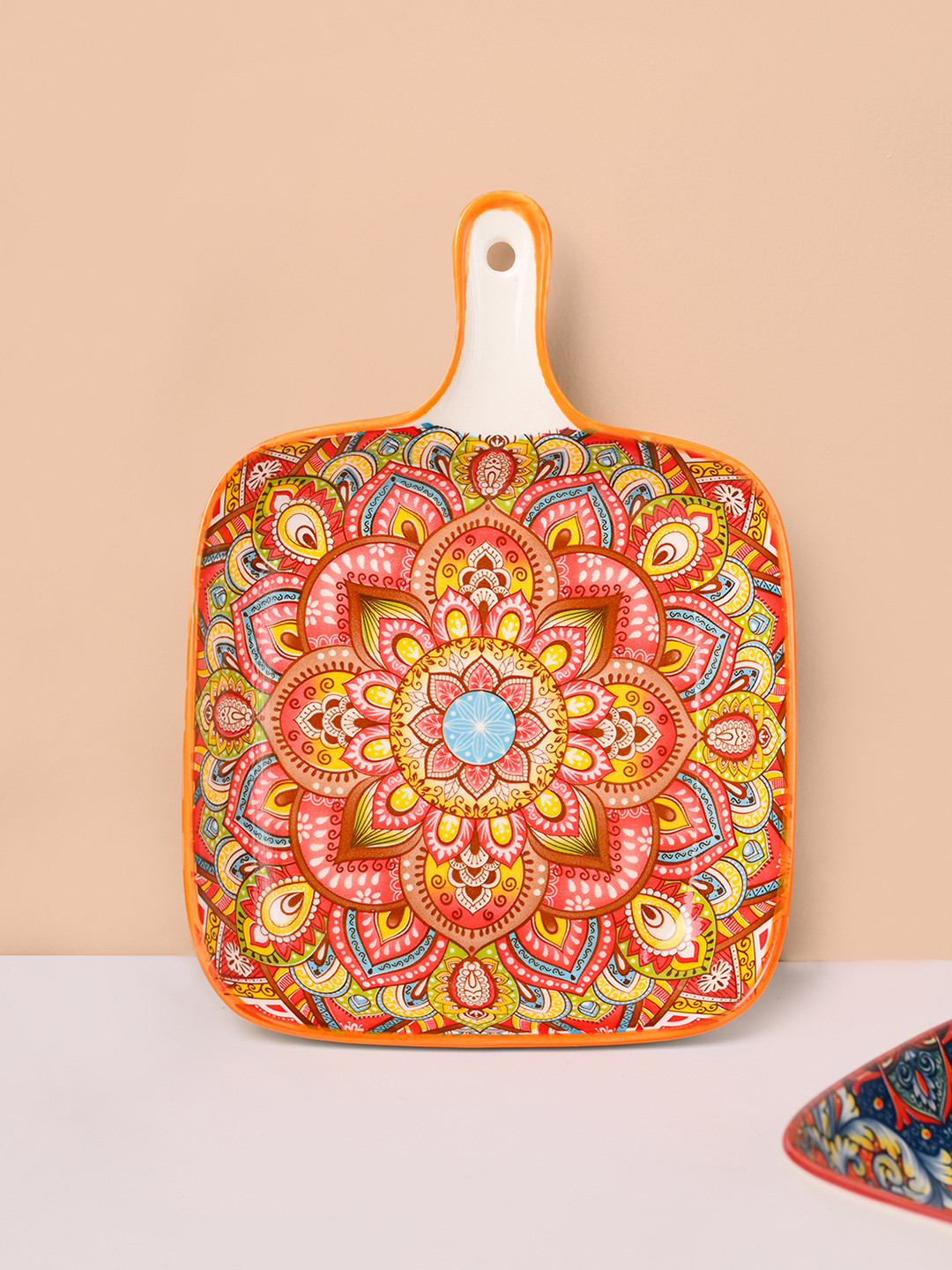 MARKET99 Orange Colored & Yellow Mandala Printed Easy to Clean Food Platter