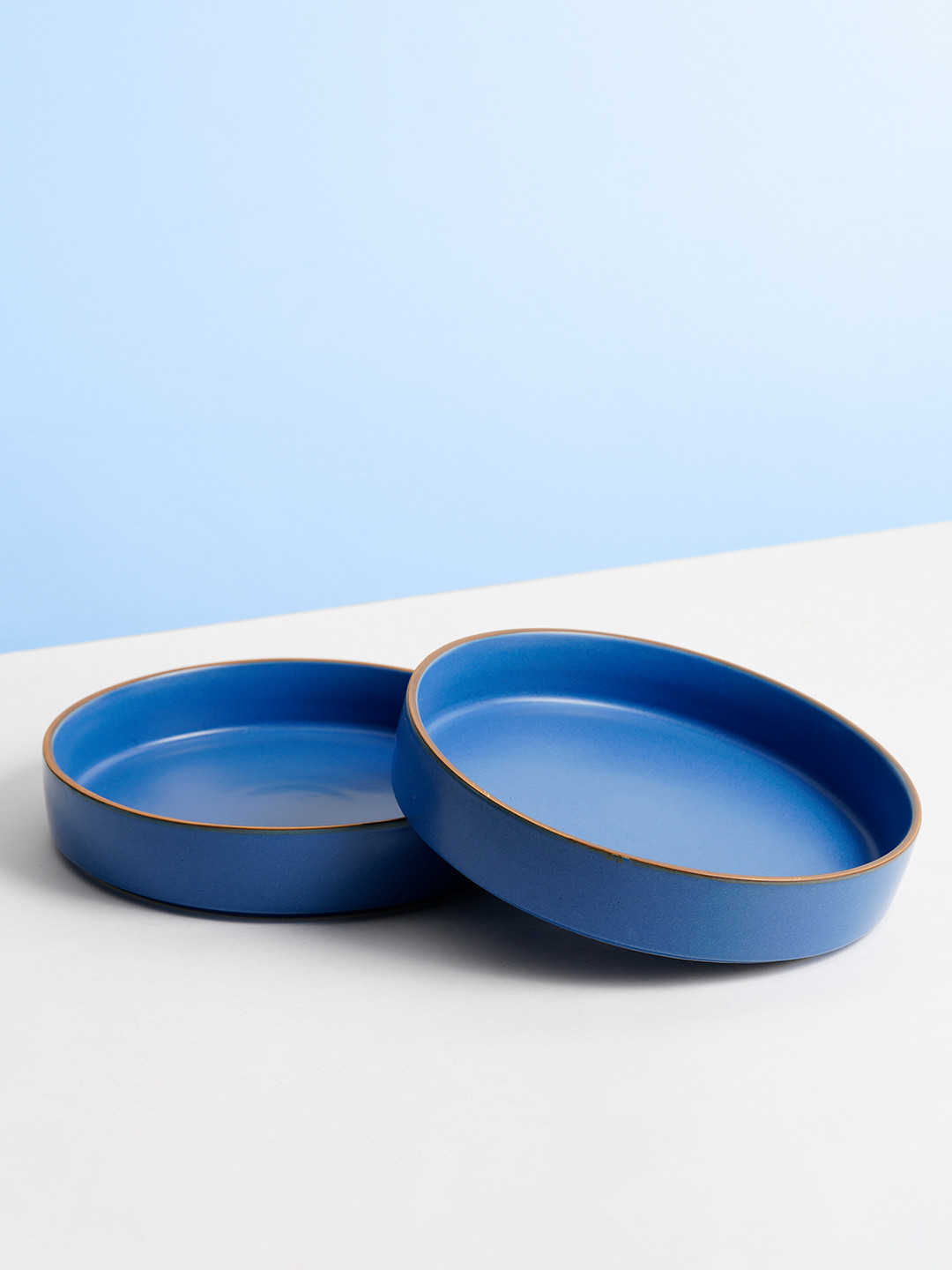 SHAY Set of 2 Blue Ceramic Japandi Style Pasta Plates
