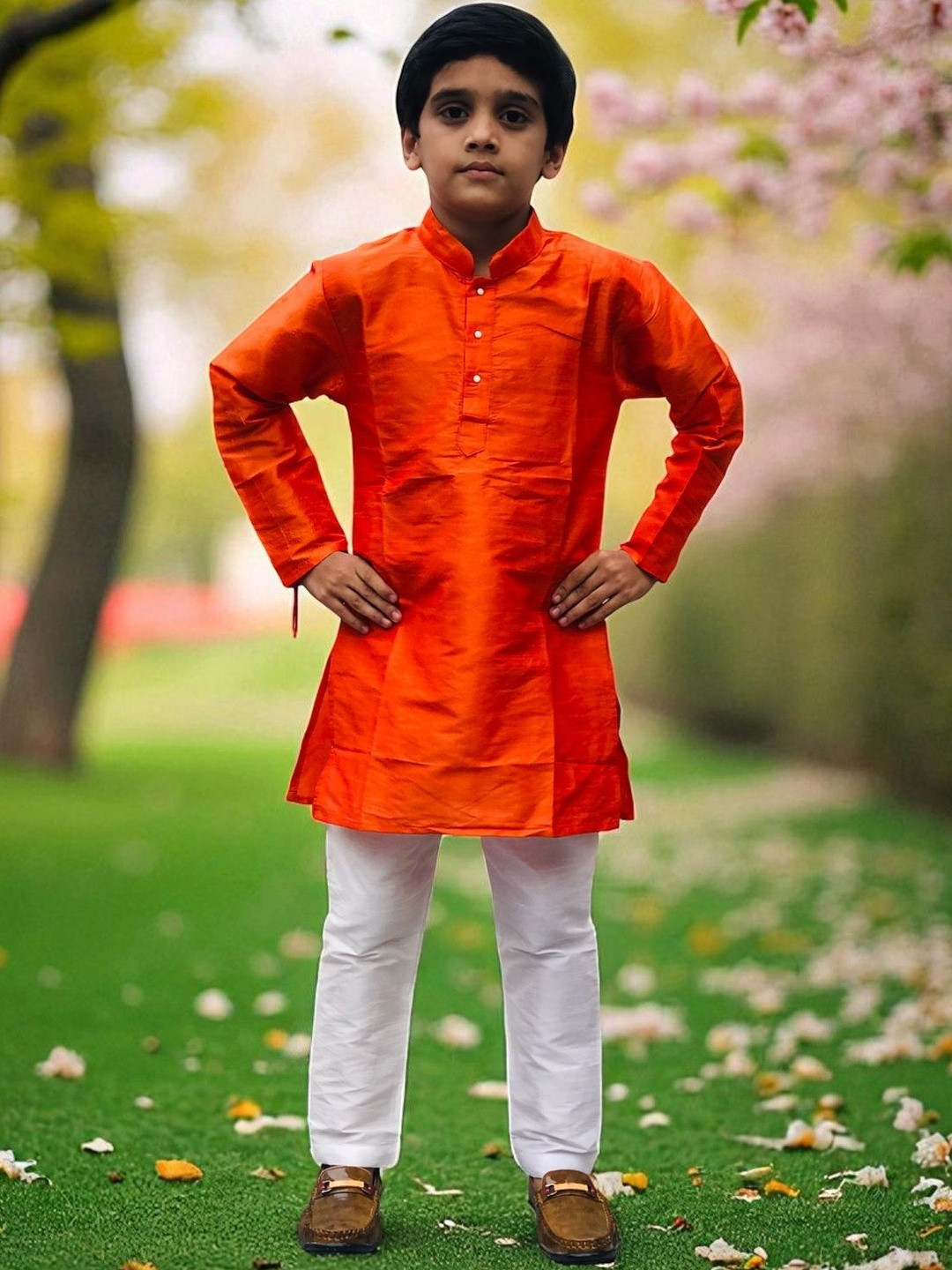 Pohar Creation Boys Mandarin Collar Pure Cotton Kurta With Trouser
