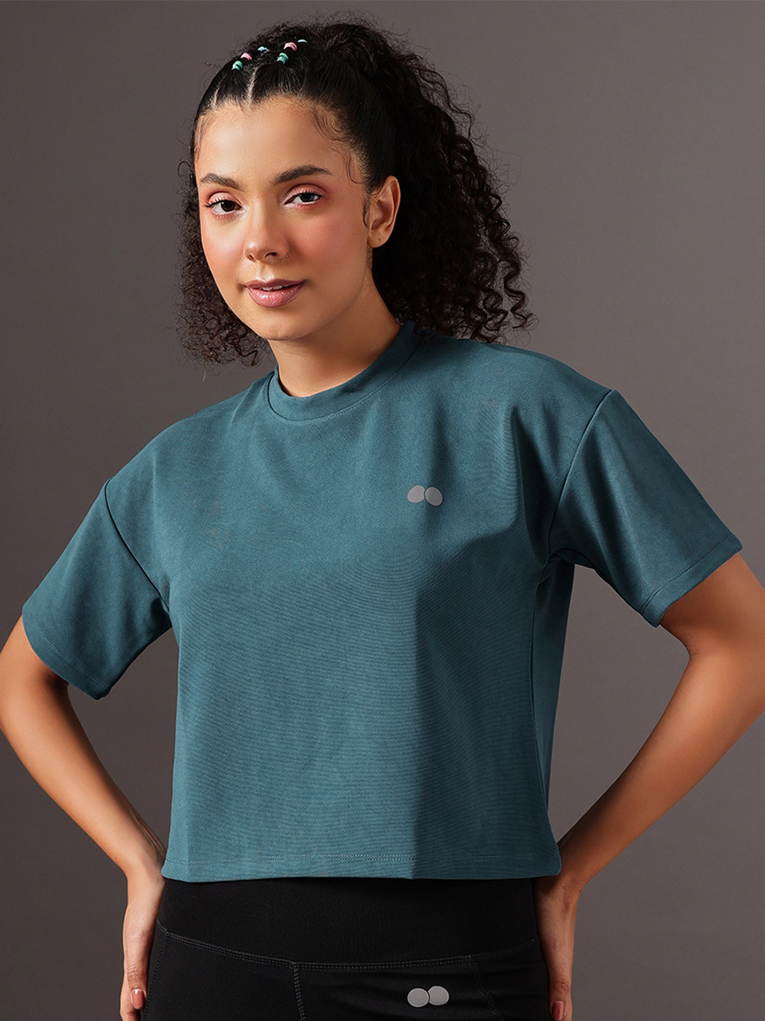 Clovia Women Comfort Fit Active Round Neck Short Sleeves Boxy Crop Top
