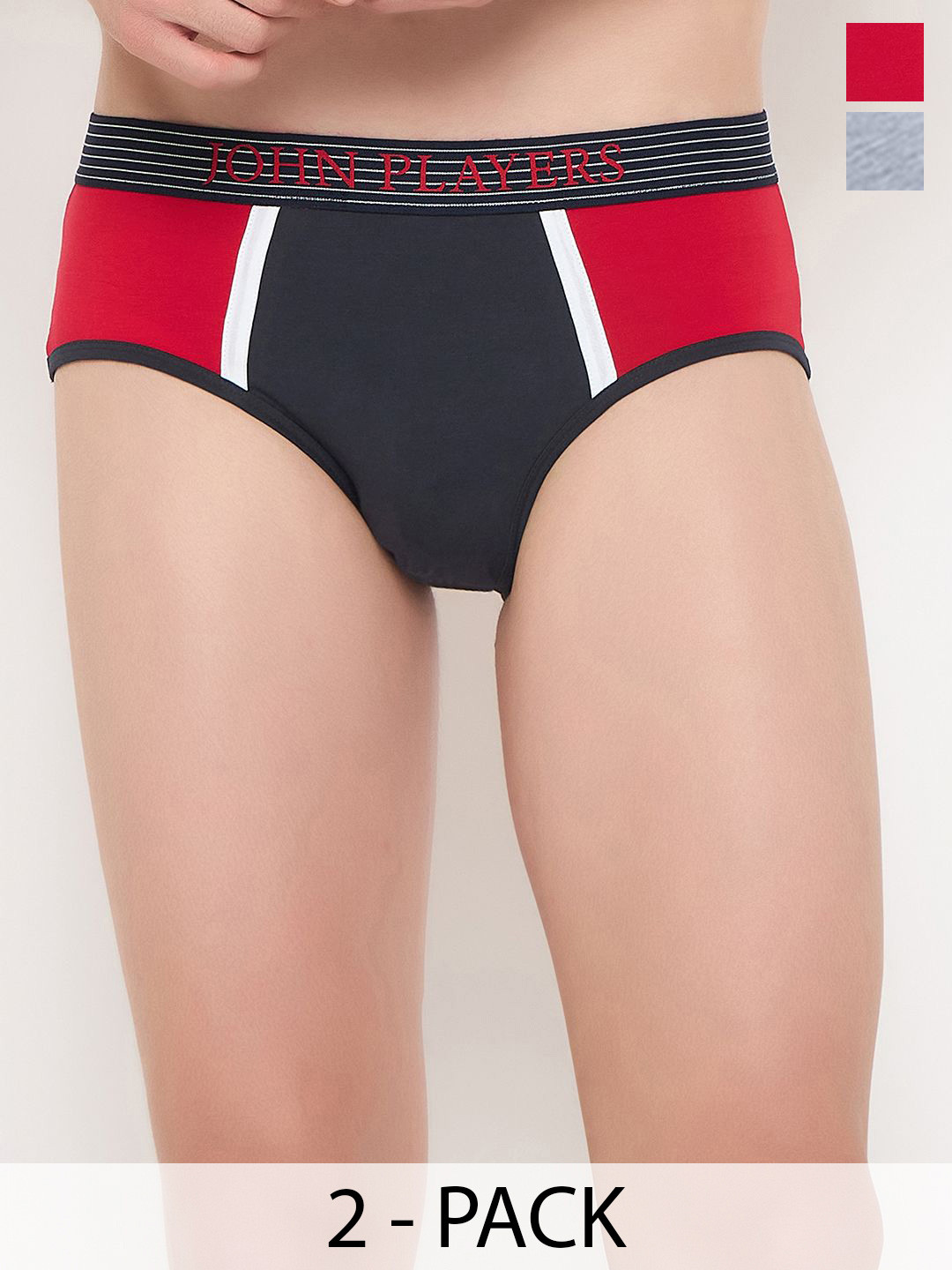 John Players Pack Of 2 Colourblocked With Soft Elastic Basic Briefs JPC026T19S