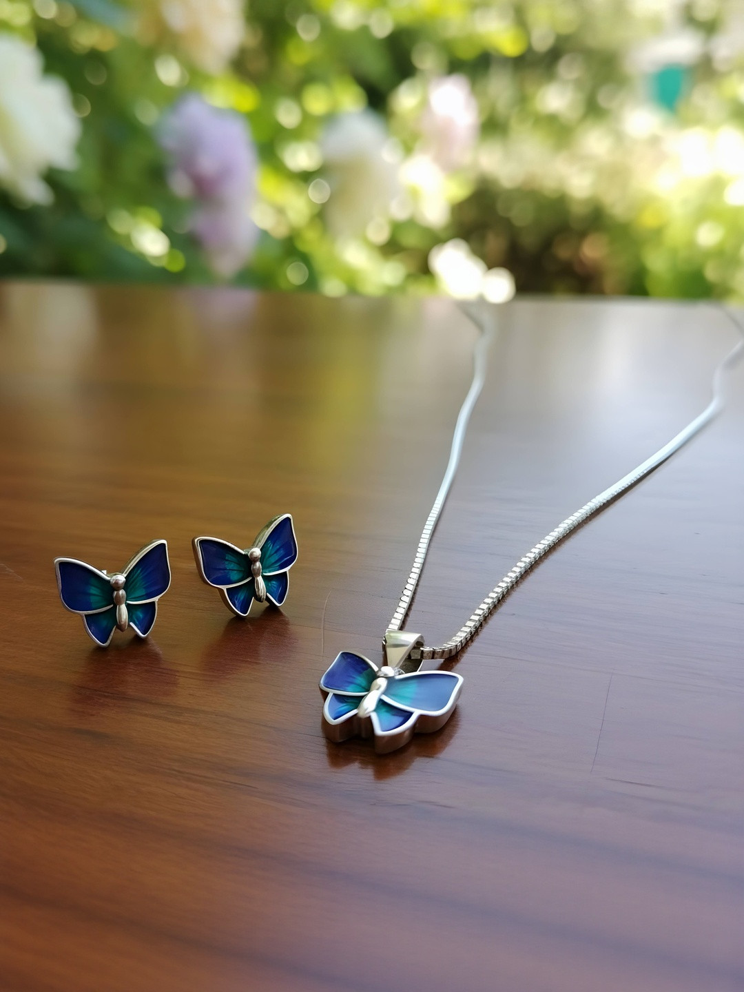 PARASMONI Silver Butterfly Pendant & Stud Earrings Set