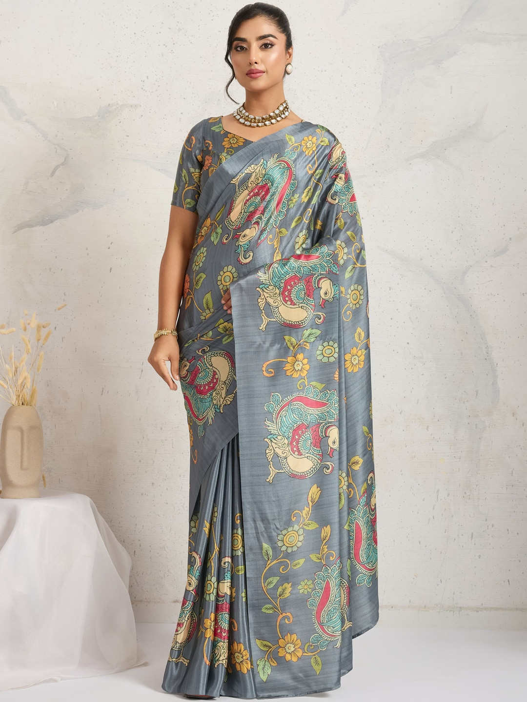 RACHNA Ethnic Motifs Printed Satin Saree With Blouse