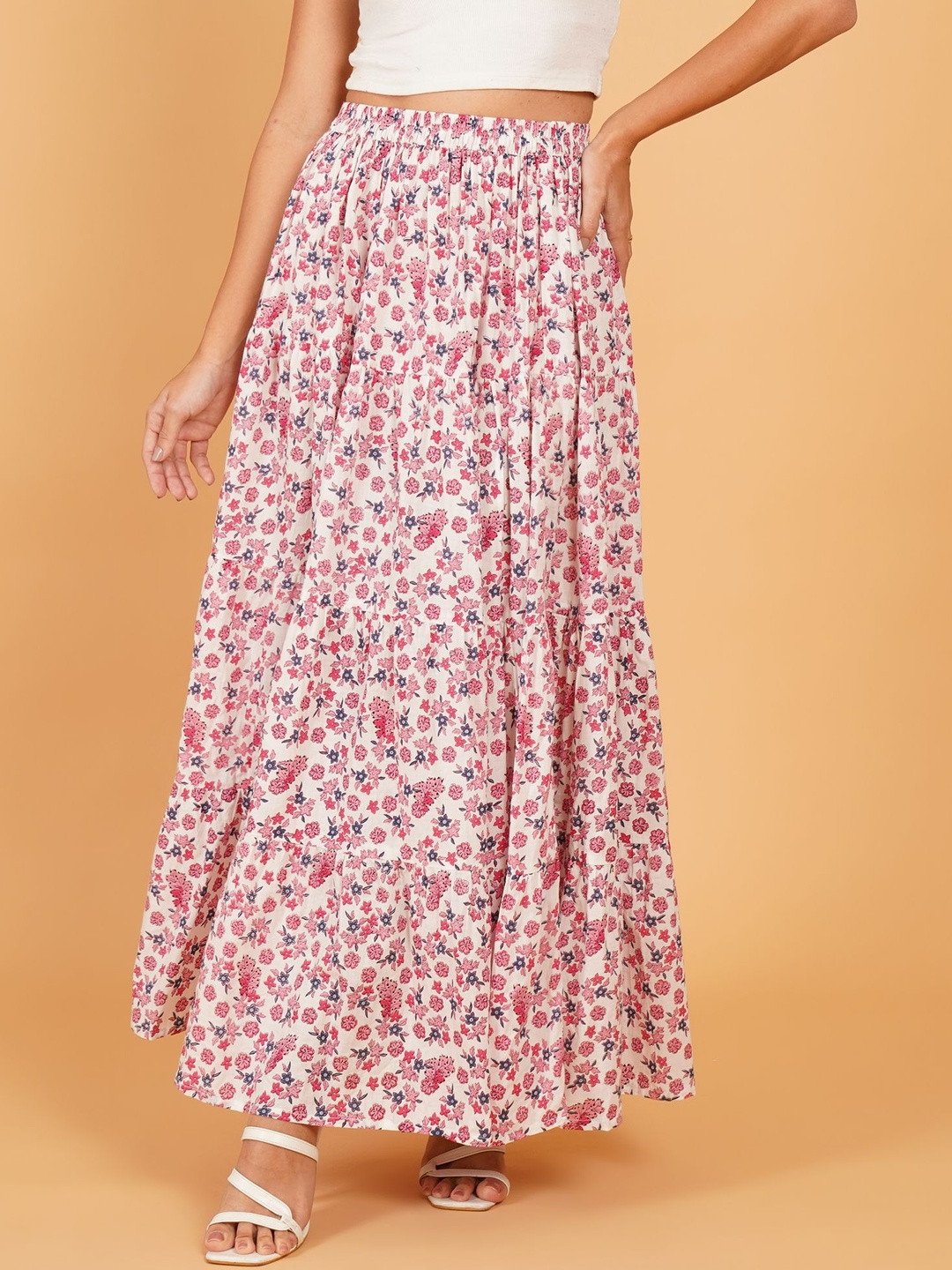 Ethic Glance Women Floral Printed Pure Cotton Maxi Skirt
