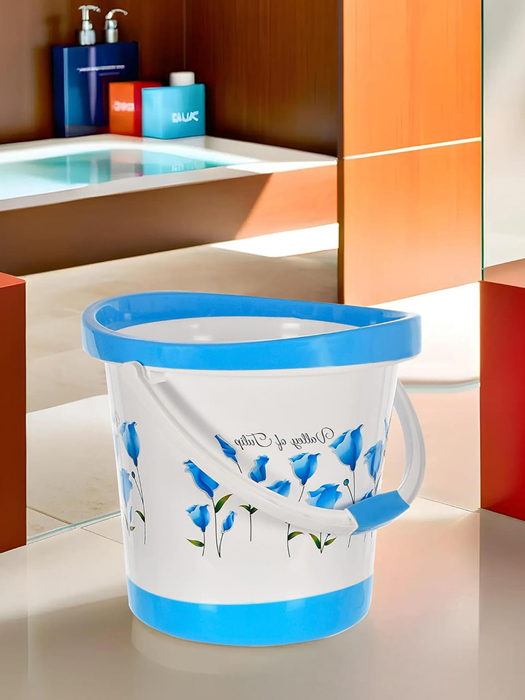 Kuber Industries Blue & White Printed Unbreakable Bathroom Bucket 18L