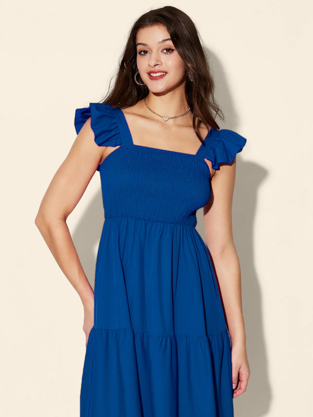 IQOA Flutter Sleeve Fit & Flare Midi Dress
