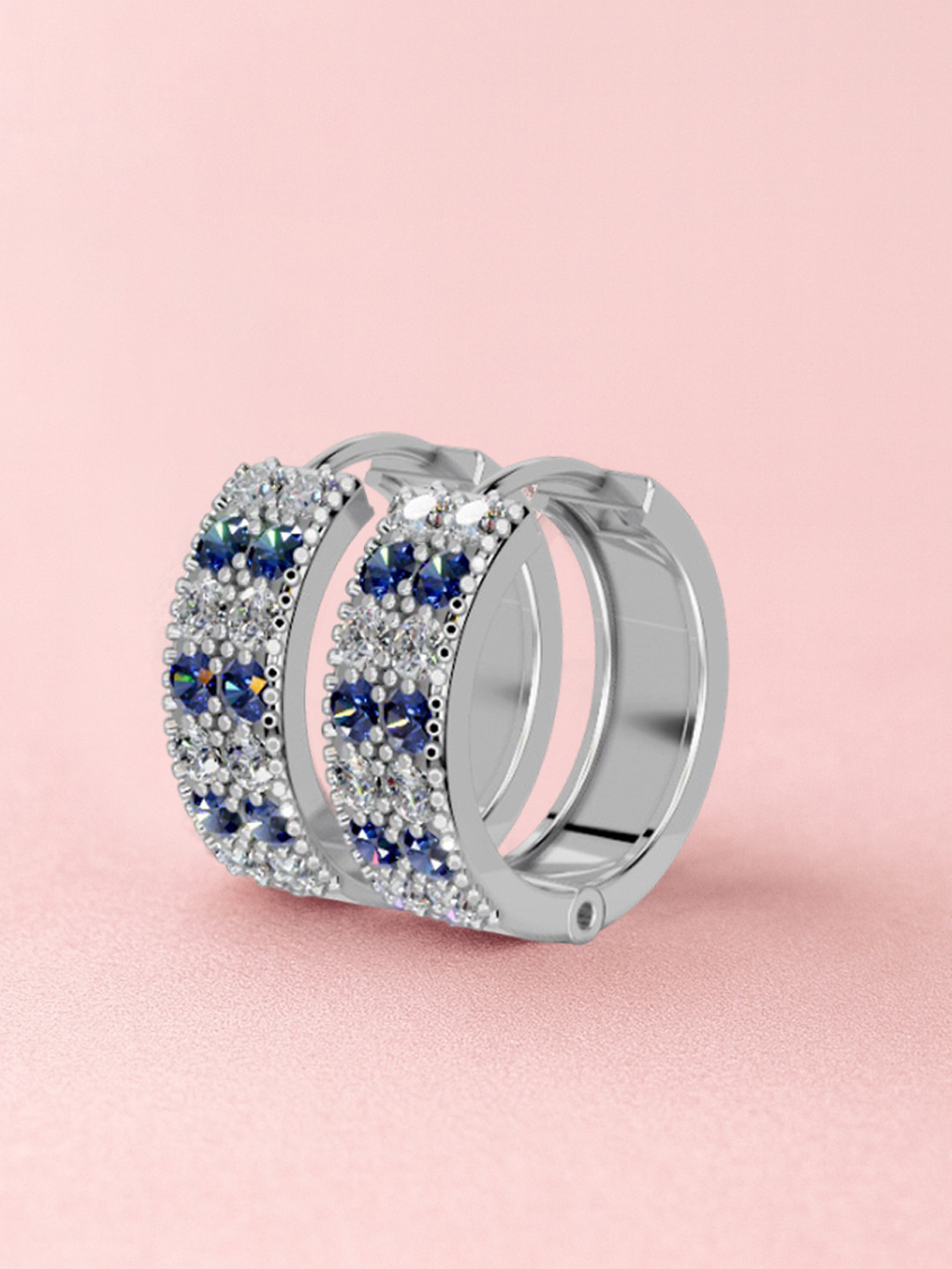 MISS HIGHNESS 925 Sterling Silver Rhodium-Plated CZ Studded Hoop Earrings