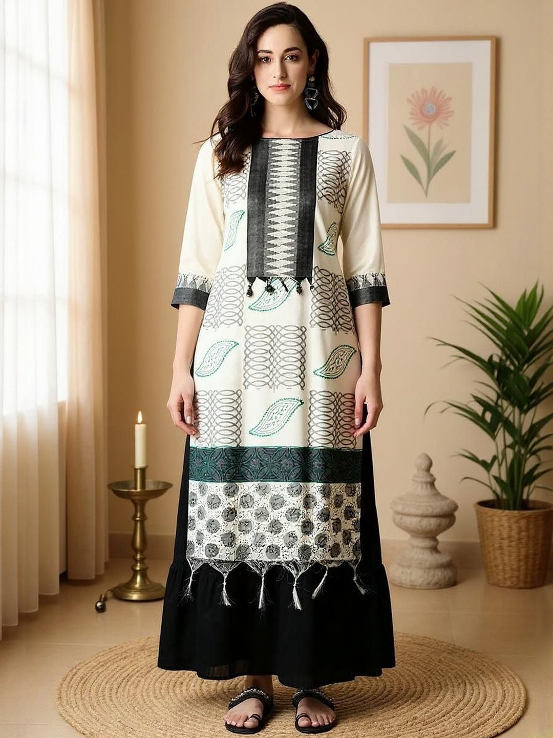 SZN Women Off White Chanderi Silk Solid  Kurtas