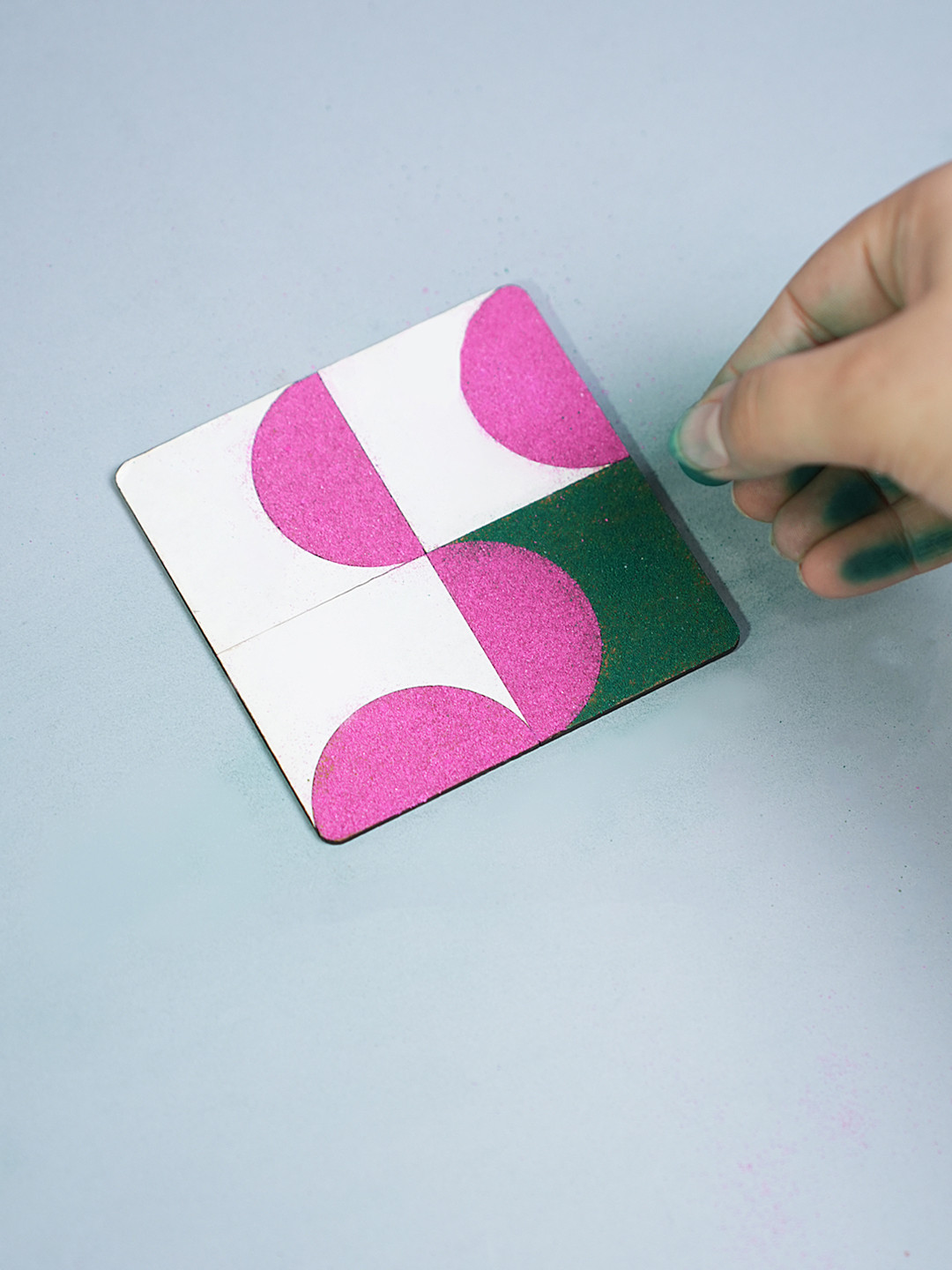 THE MOHRAJ 2-Pcs White Wood Rangoli Stencils Kit With Colours