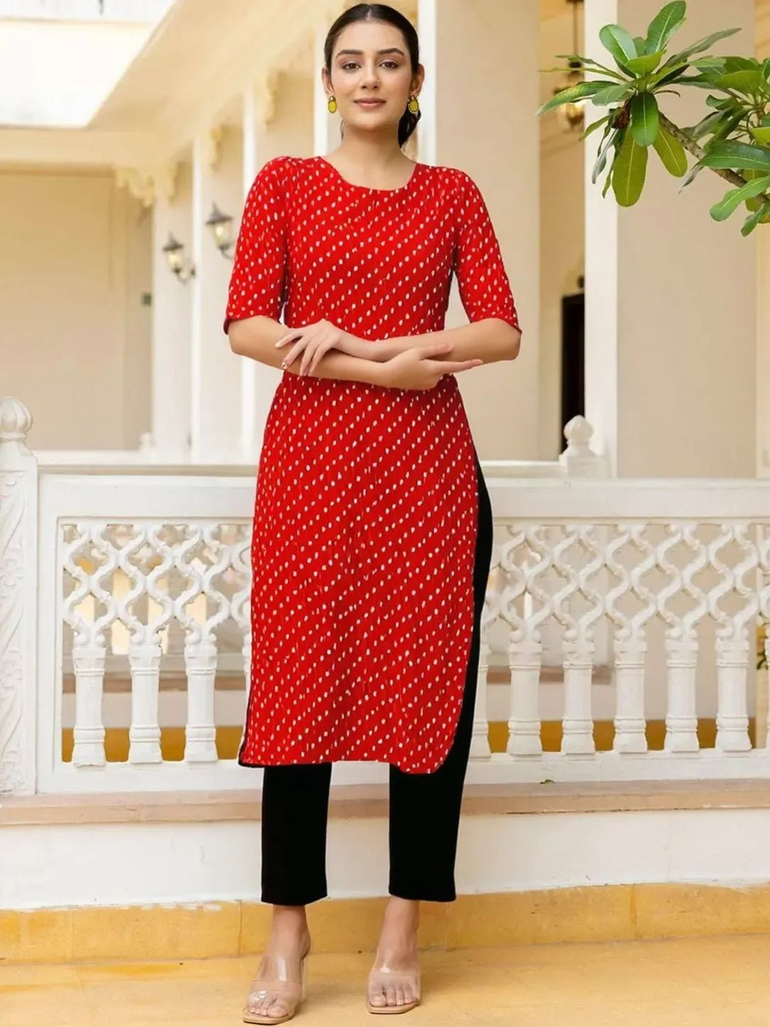 Anouk Rustic Printed Three-Quarter Sleeves Straight Kurta With Trousers