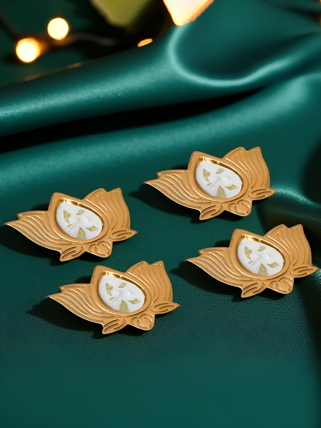 Art Street Mogra Scented Soy Wax Lotus Shape Metal Urli Candle Pack of 4 Mogra Fragrance