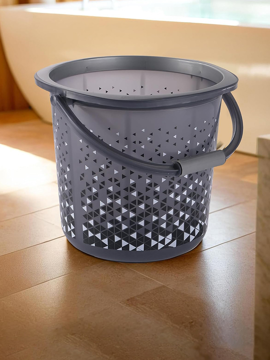 Kuber Industries Grey & White Printed Unbreakable Bathroom Bucket 18 L