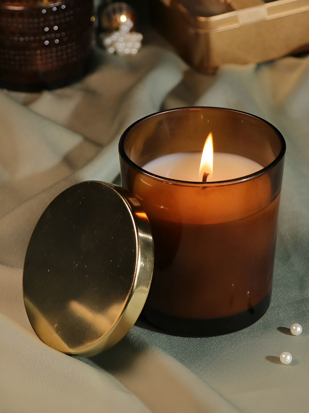 Art Street Mogra Scented Soy Wax Glass Votive Candle for Diwali Gifting Glass Jar