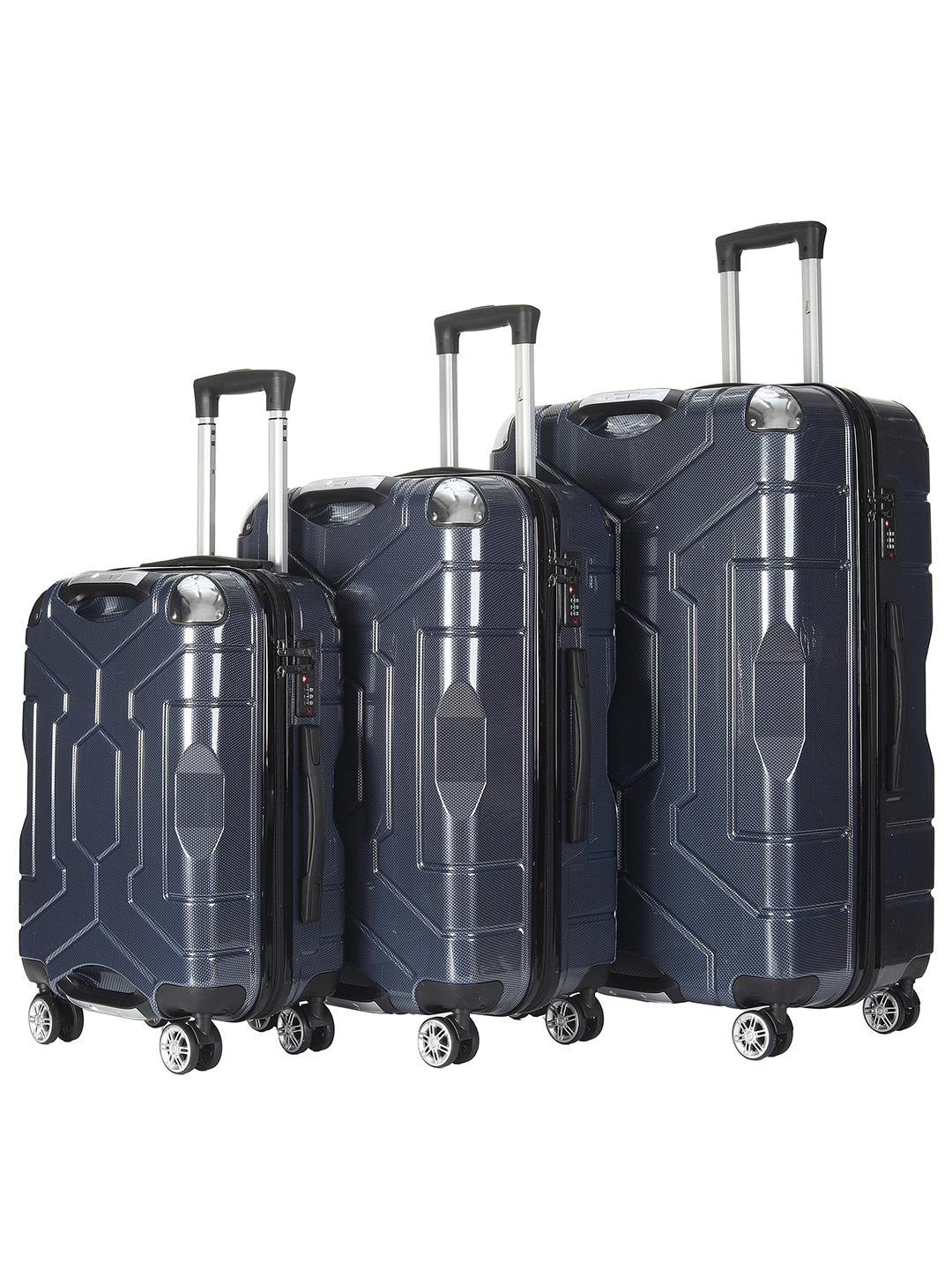 Story@home Set Of 3 Textured Polycarbonate Dark Purple 8 Wheel Hard Large Trolley Bag