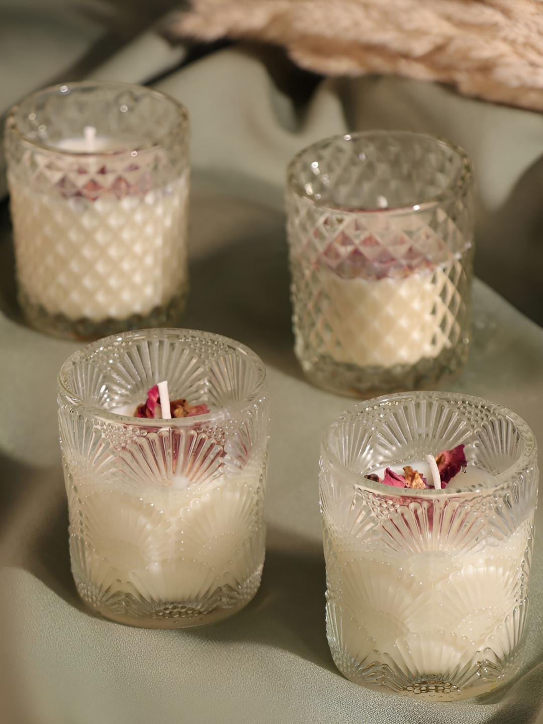 Art Street Rose Scented Soy Wax Glass Votive Candle for Diwali Gifting Pack of 4 Glass Jar