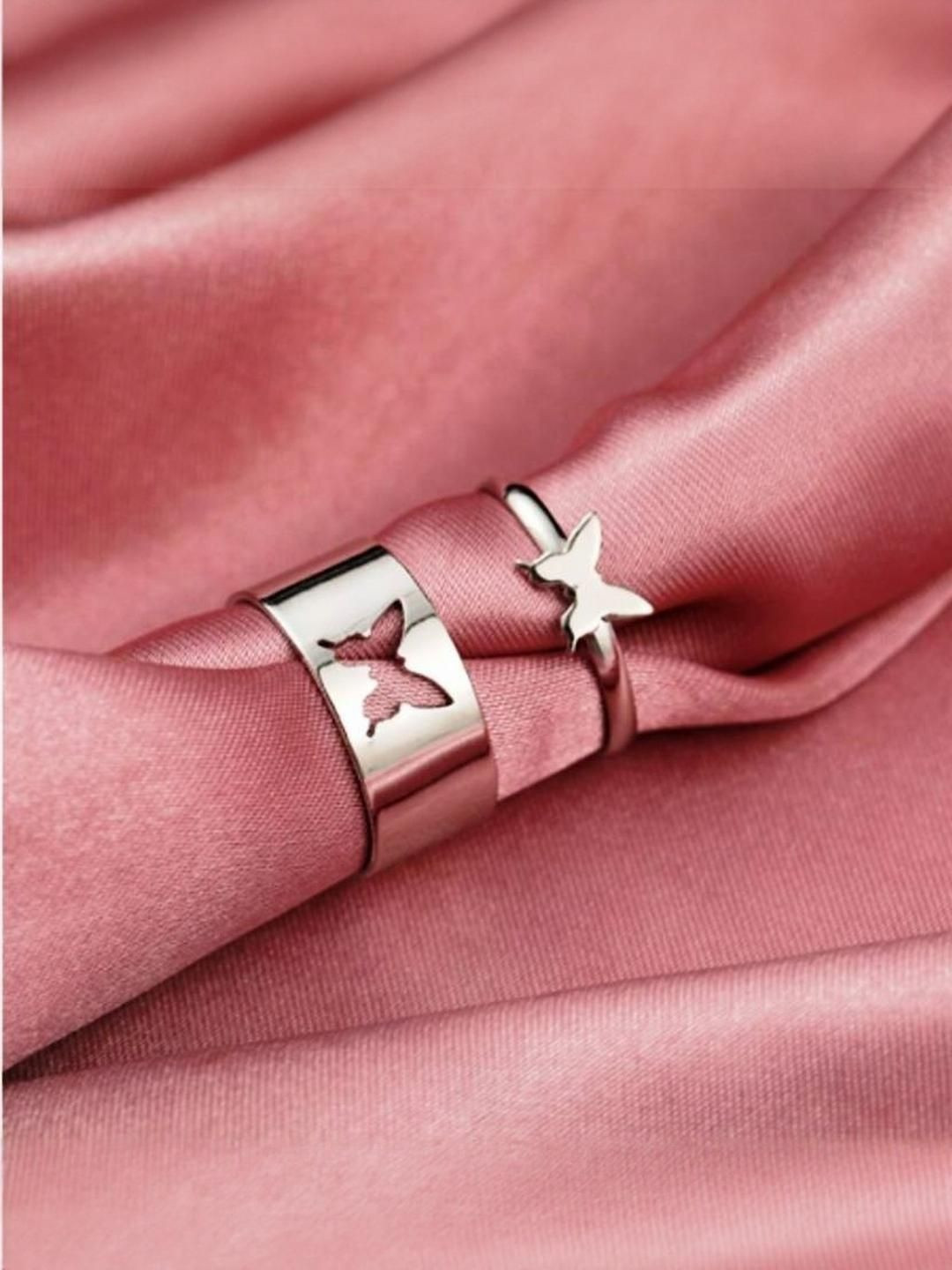 DressBerry Women Silver Plated Butterfly Matching Finger Rings