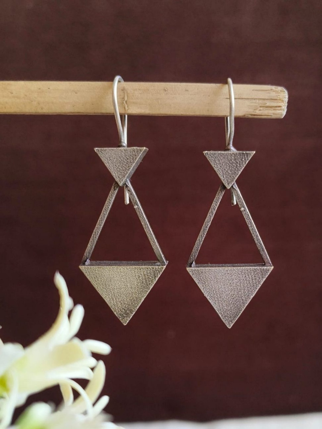 Sarichka Women Oxidised Geometric Drop Hook Earrings