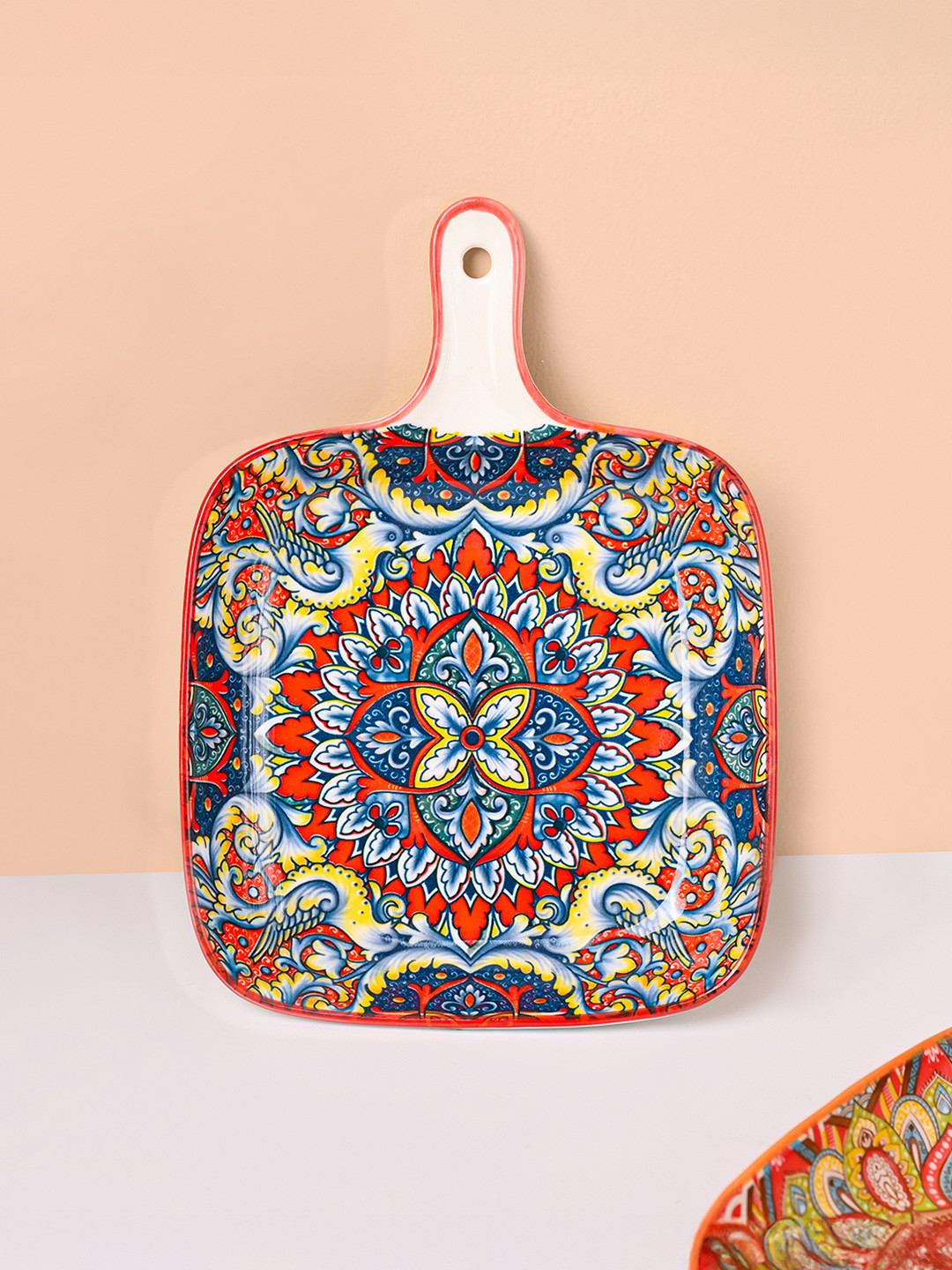 MARKET99 Red & Yellow Mandala Art Printed Easy to Clean Food Platter