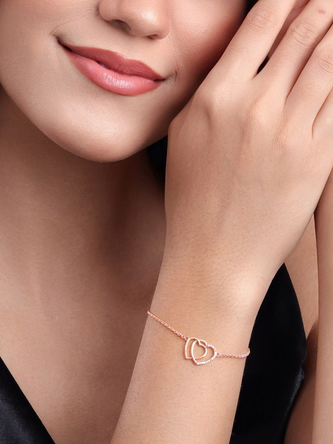 MALENA Rose Gold-Plated Crystals Studded Link Bracelet