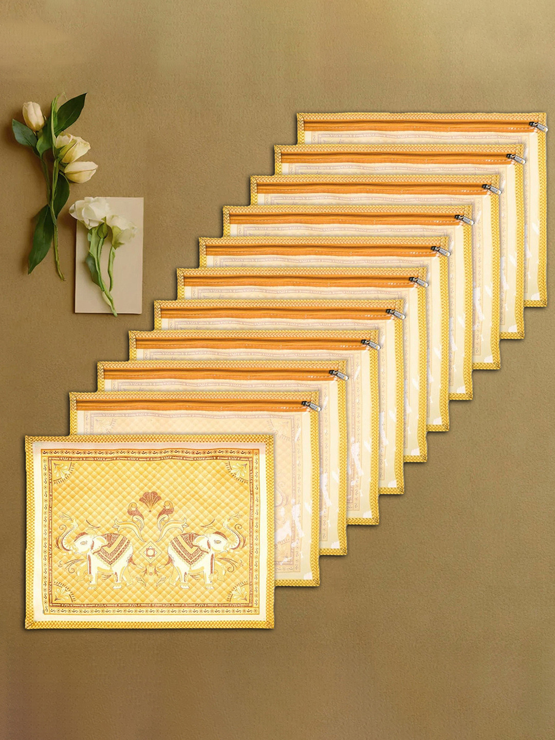 Kuber Industries Set of 12 Cream-Coloured Drawer Saree Cover Organiser