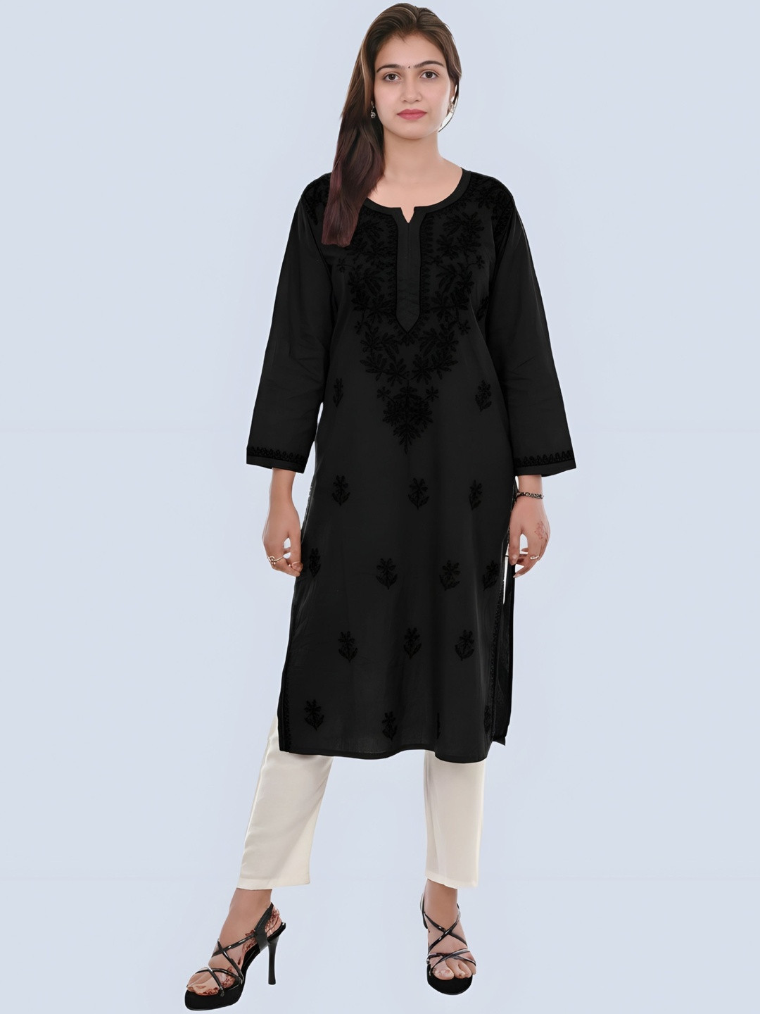 MALABIS Cotton Hand Embroidery Chikankari Kurti