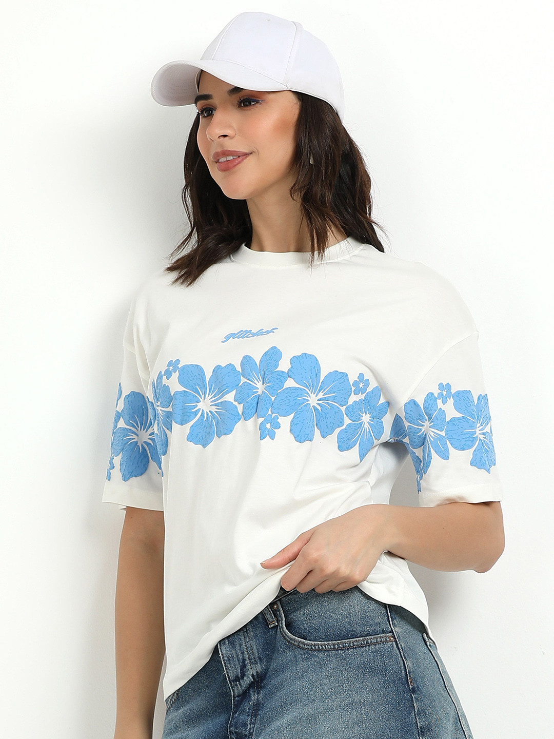 Floral Printed Round Neck Short Sleeve Cotton T-Shirt