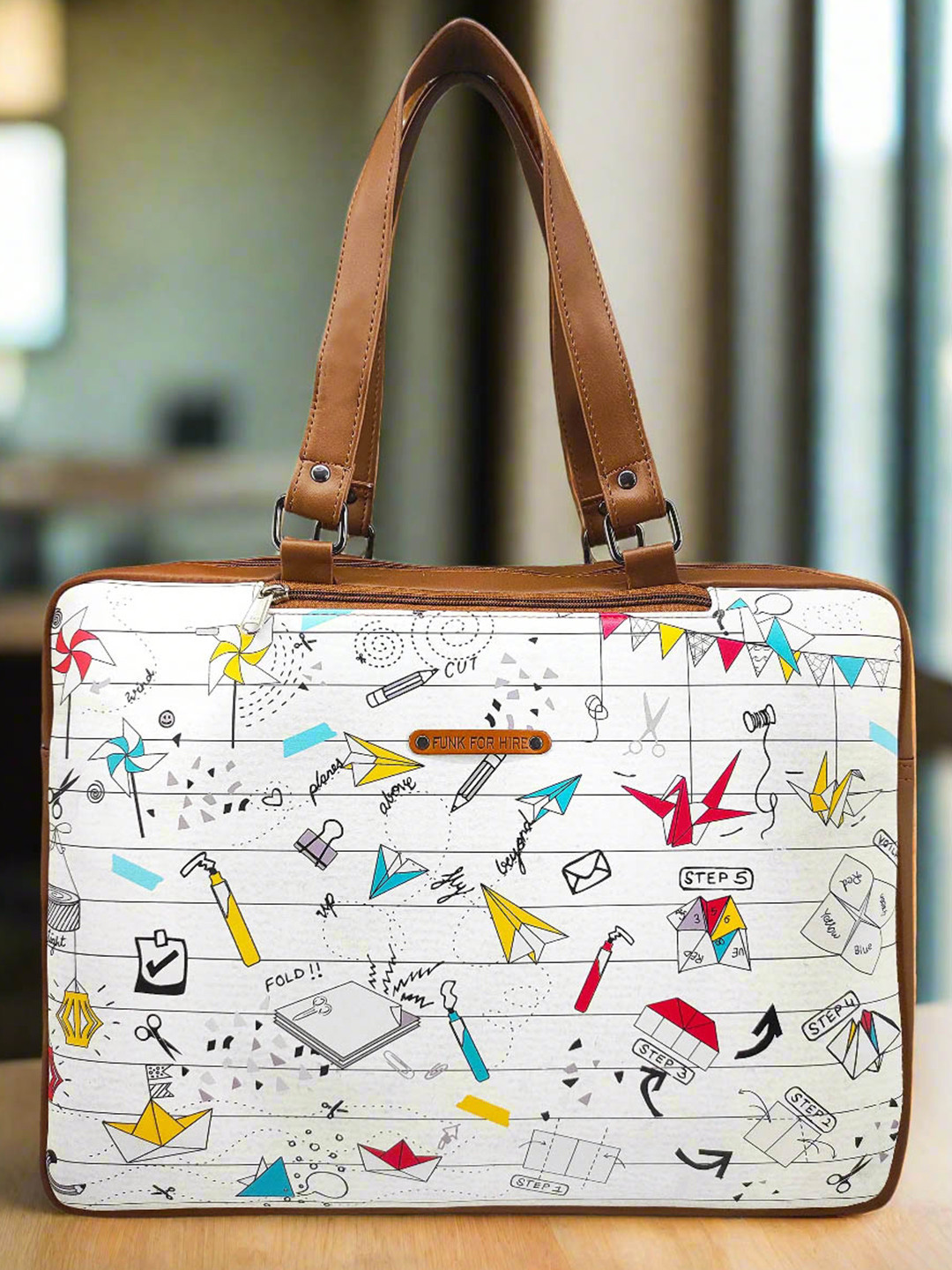 Funk For Hire Women Printed PU Water Resistant Laptop Bag