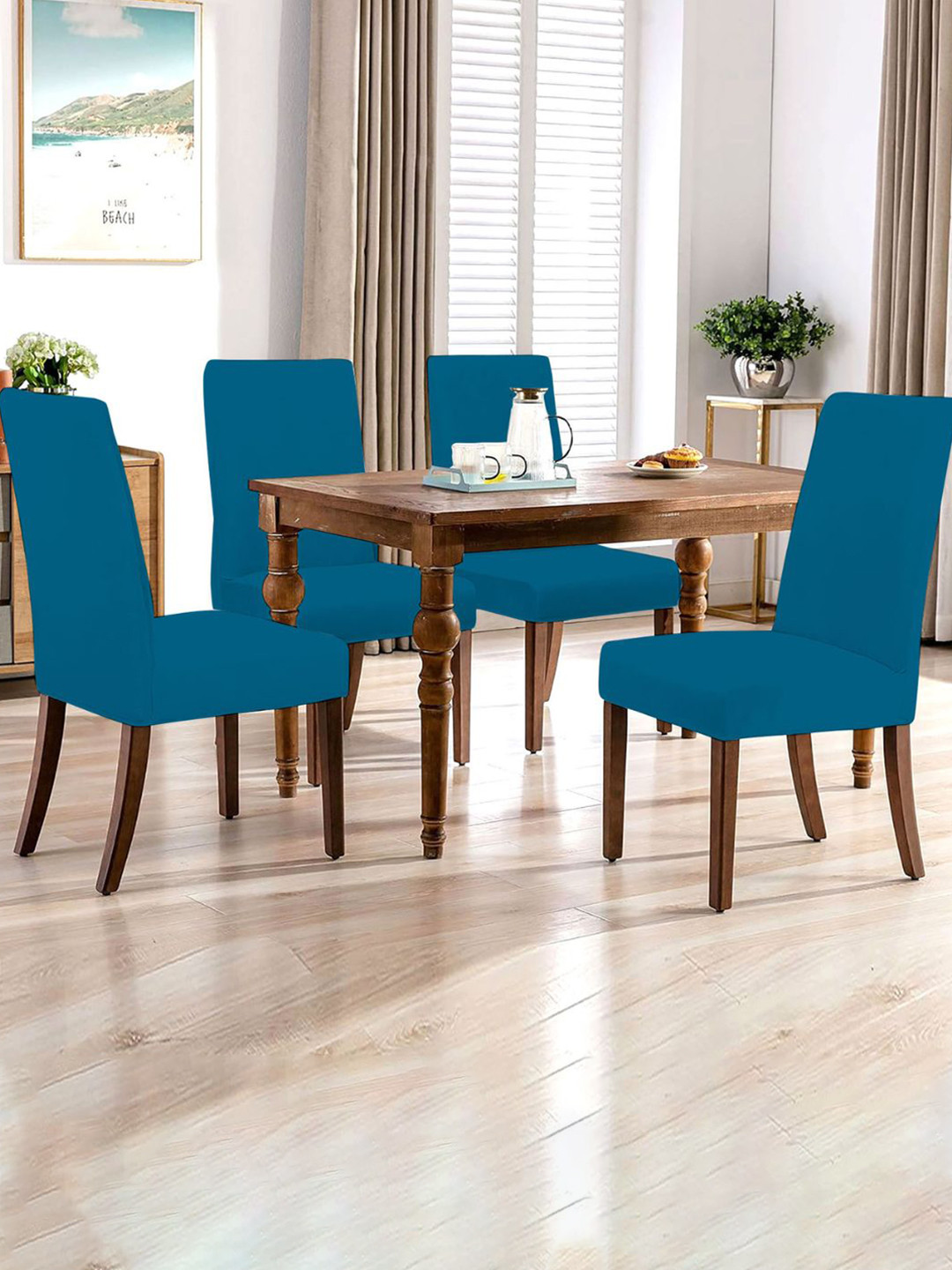 Lazi 200 GSM 4 Pieces Airforce Blue Comfortable Square Dining Chair Covers