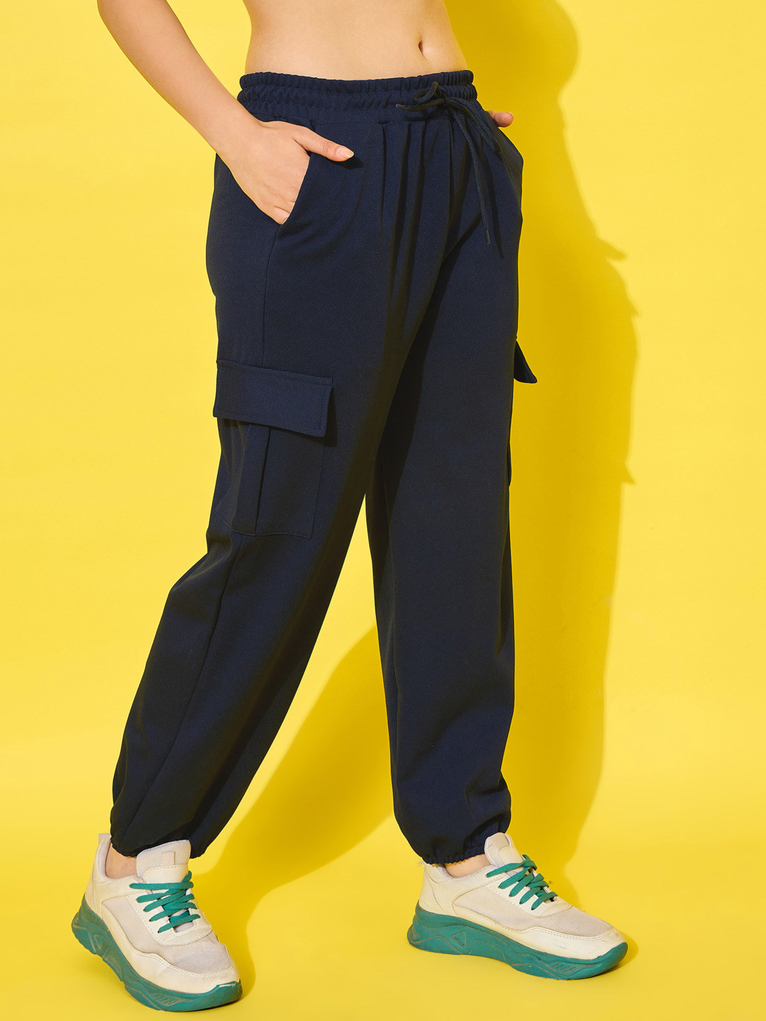 DIMPY GARMENTS Women Navy Blue Relaxed High-Rise Joggers