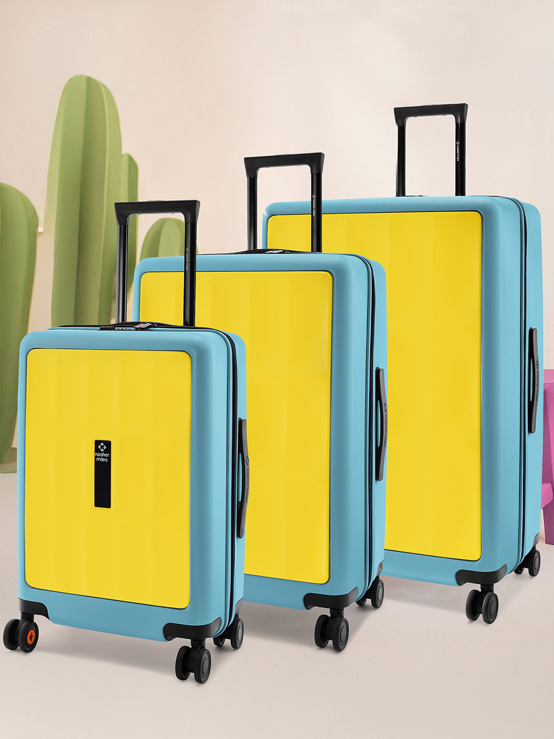 Nasher Miles Zanzibar Polycarbonate Set of 3 S/M/L Yellow Blue Trolley Bags (55-65-75 cm)