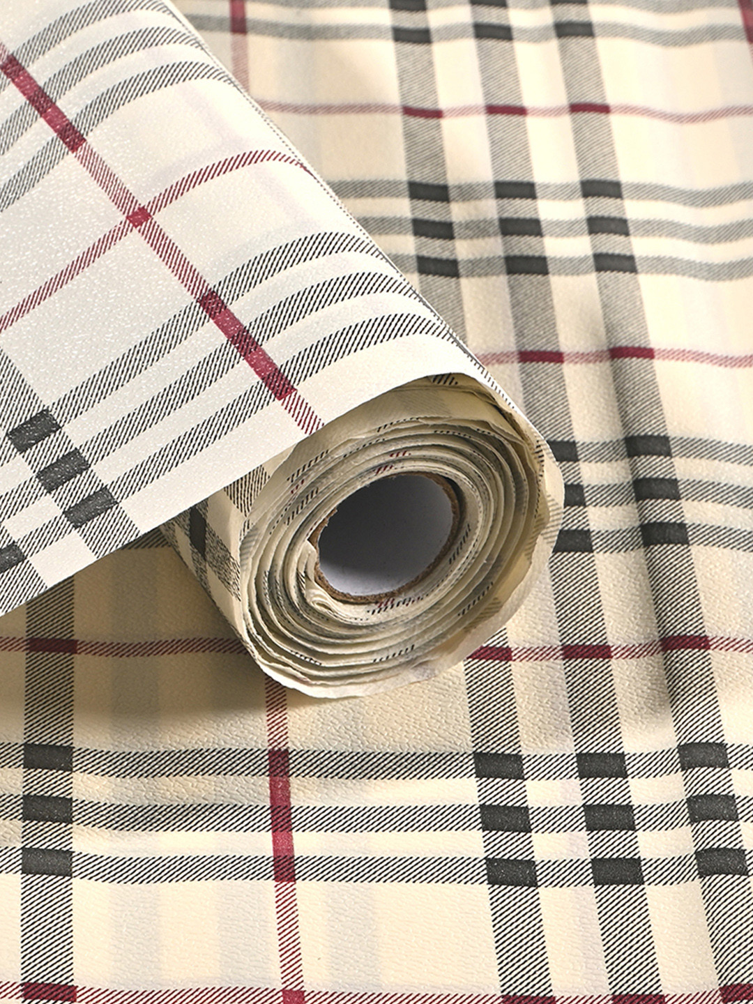 Kuber Industries Cream-Coloured & Black Check Design Shelf Liner Organiser