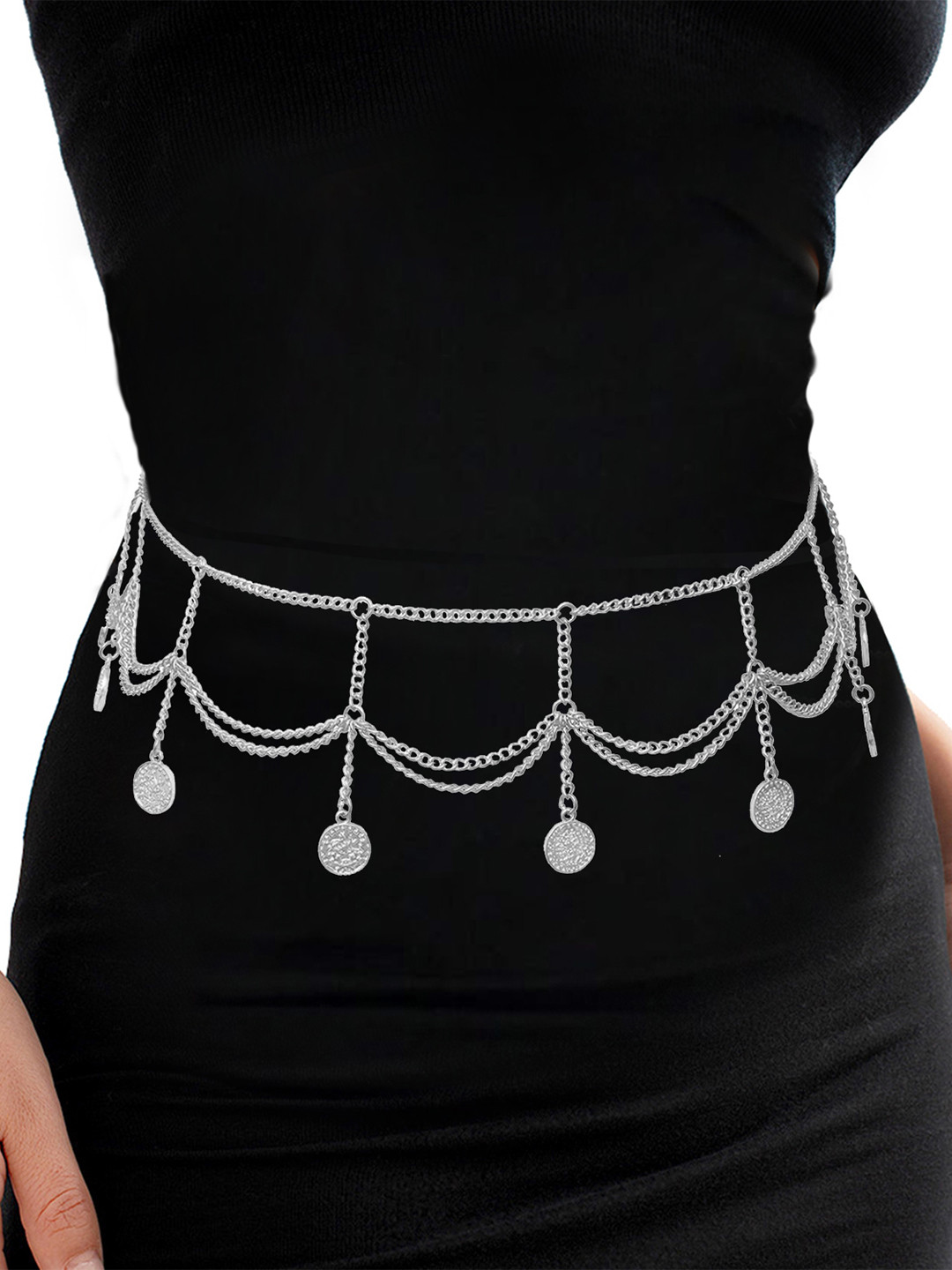 Peora Silver Plated Studded Waist Chain Saree Accessories