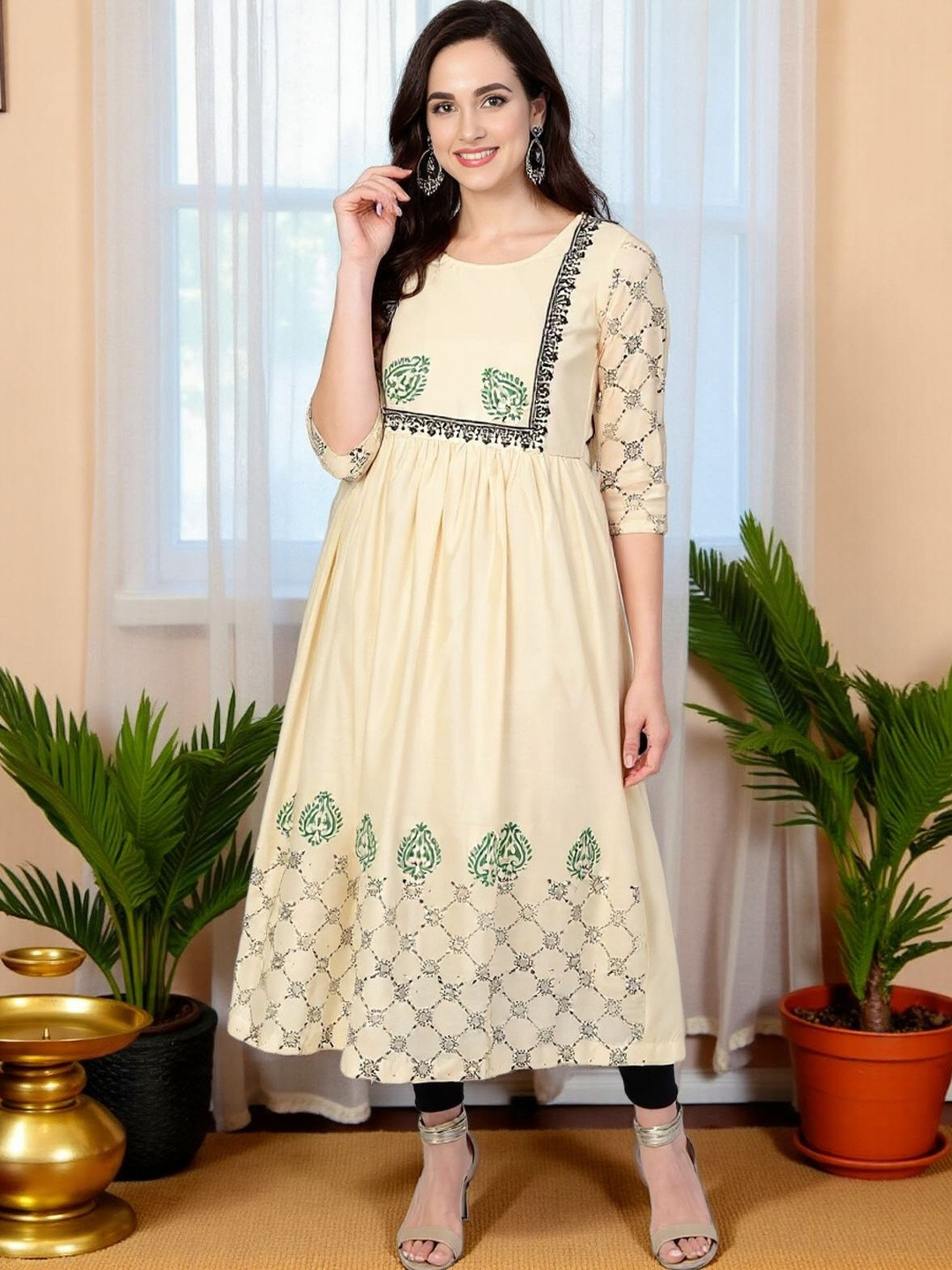 SZN Women Off White Chanderi Silk Printed  Kurtas