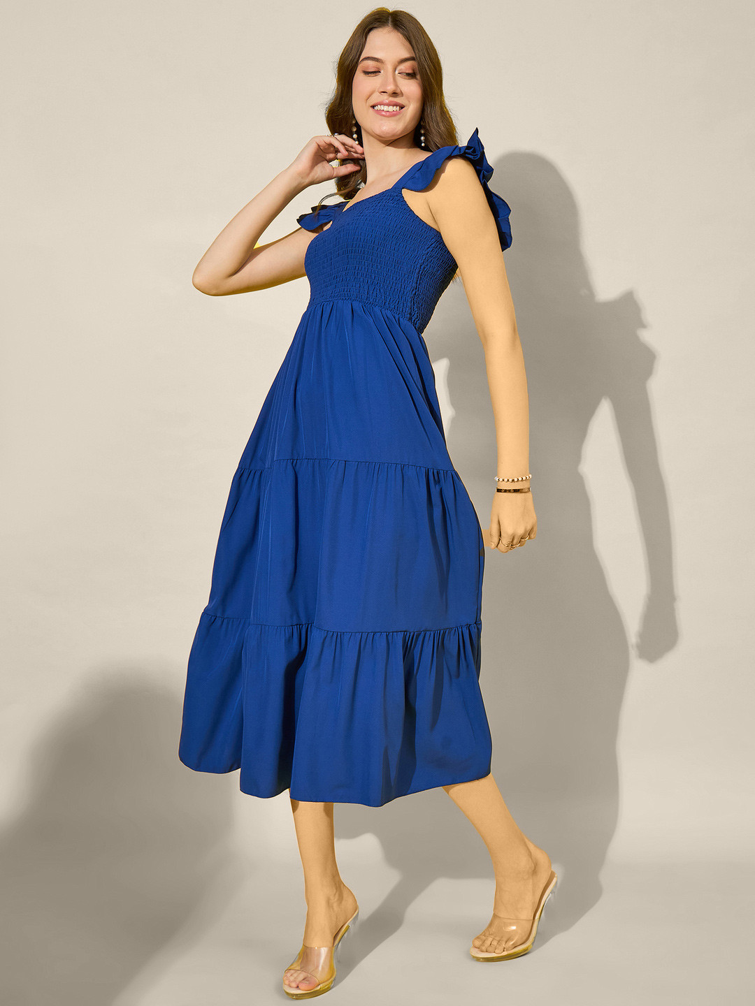 DIMPY GARMENTS Women Crepe A-Line  Smocked Maxi Dress