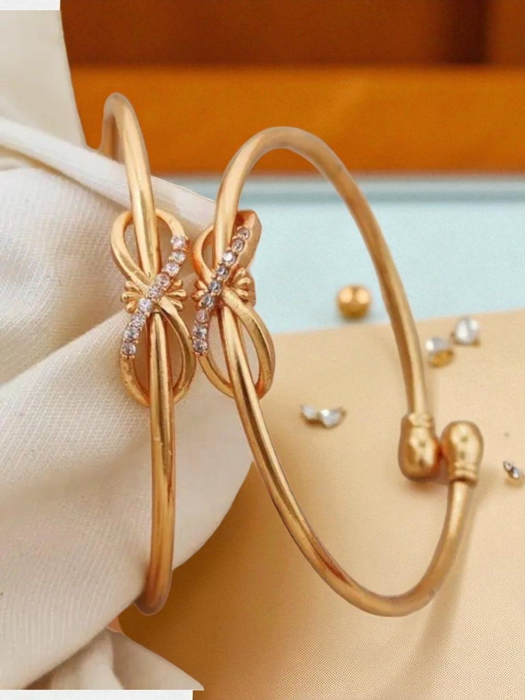 DIVASTRI Set Of 2 Gold-Plated American Diamond Studded Infinity Bracelets